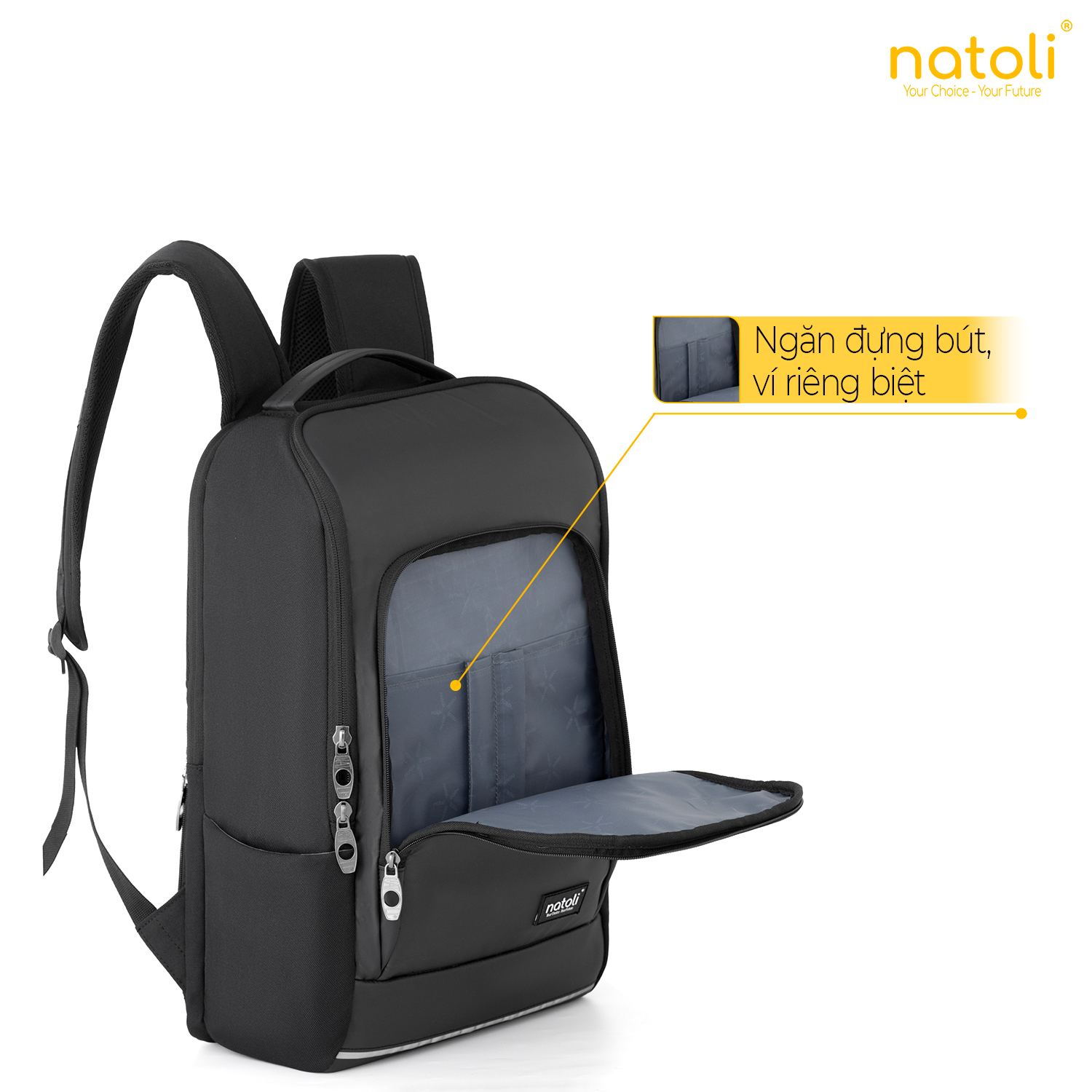 Ngăn laptop riêng biệt balo Natoli B12