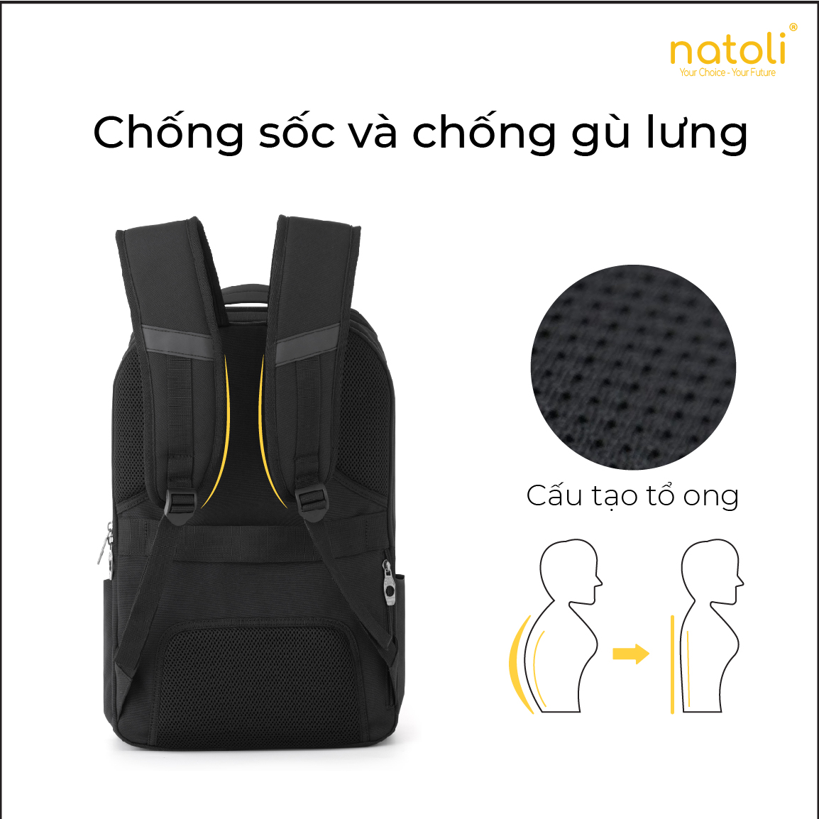 Lưng đệm thoáng khí balo Natoli B12