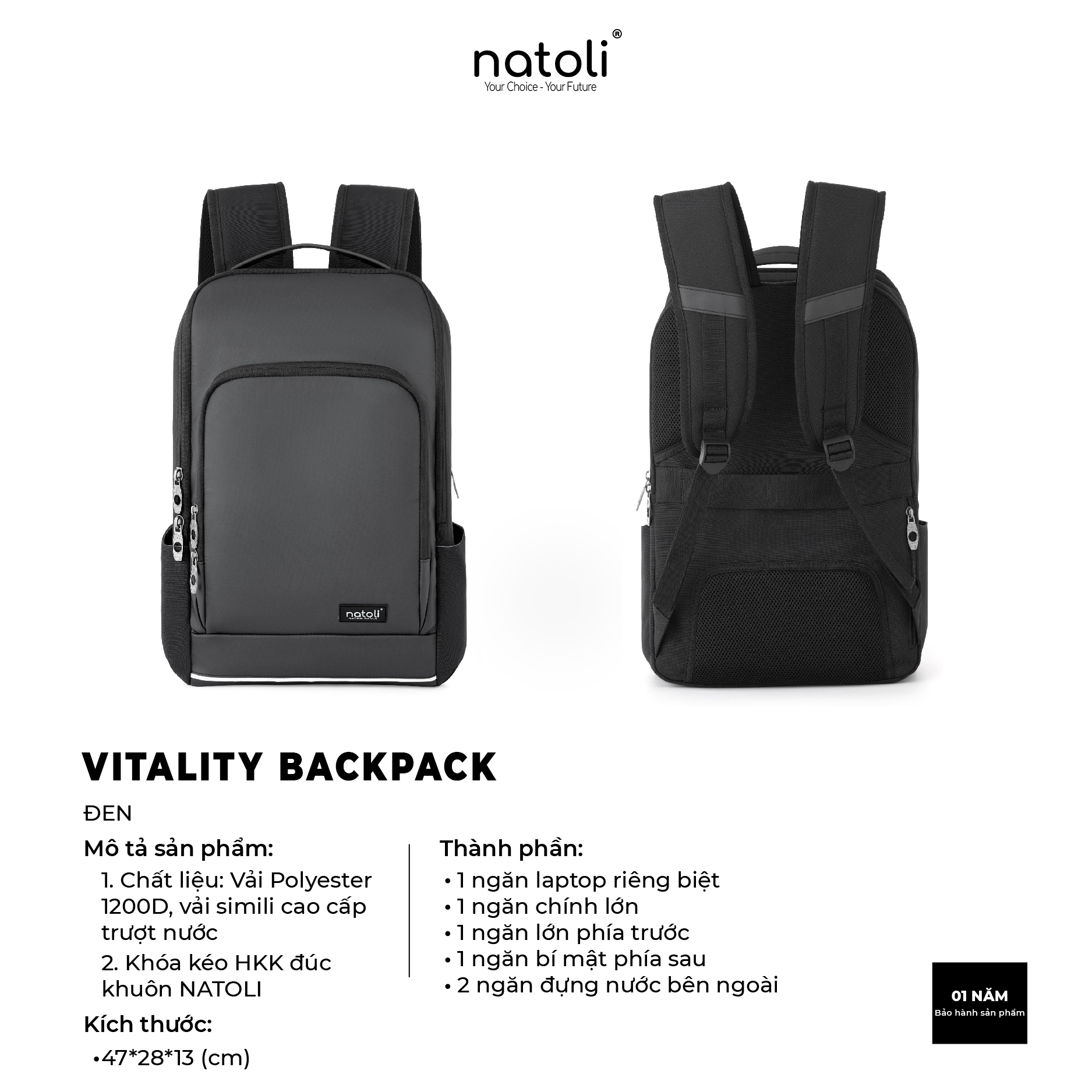 Mô tả Balo laptop Natoli BST Vitality Backpack B12 - 8