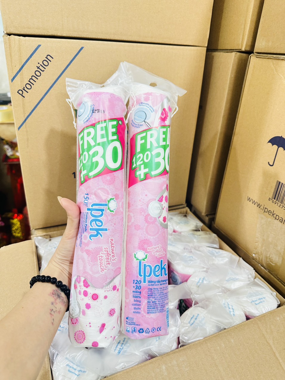 Mô tả Bông tẩy trang ipek thổ nhĩ kì 150 miếng (1 gói /120+30 miếng) - 1