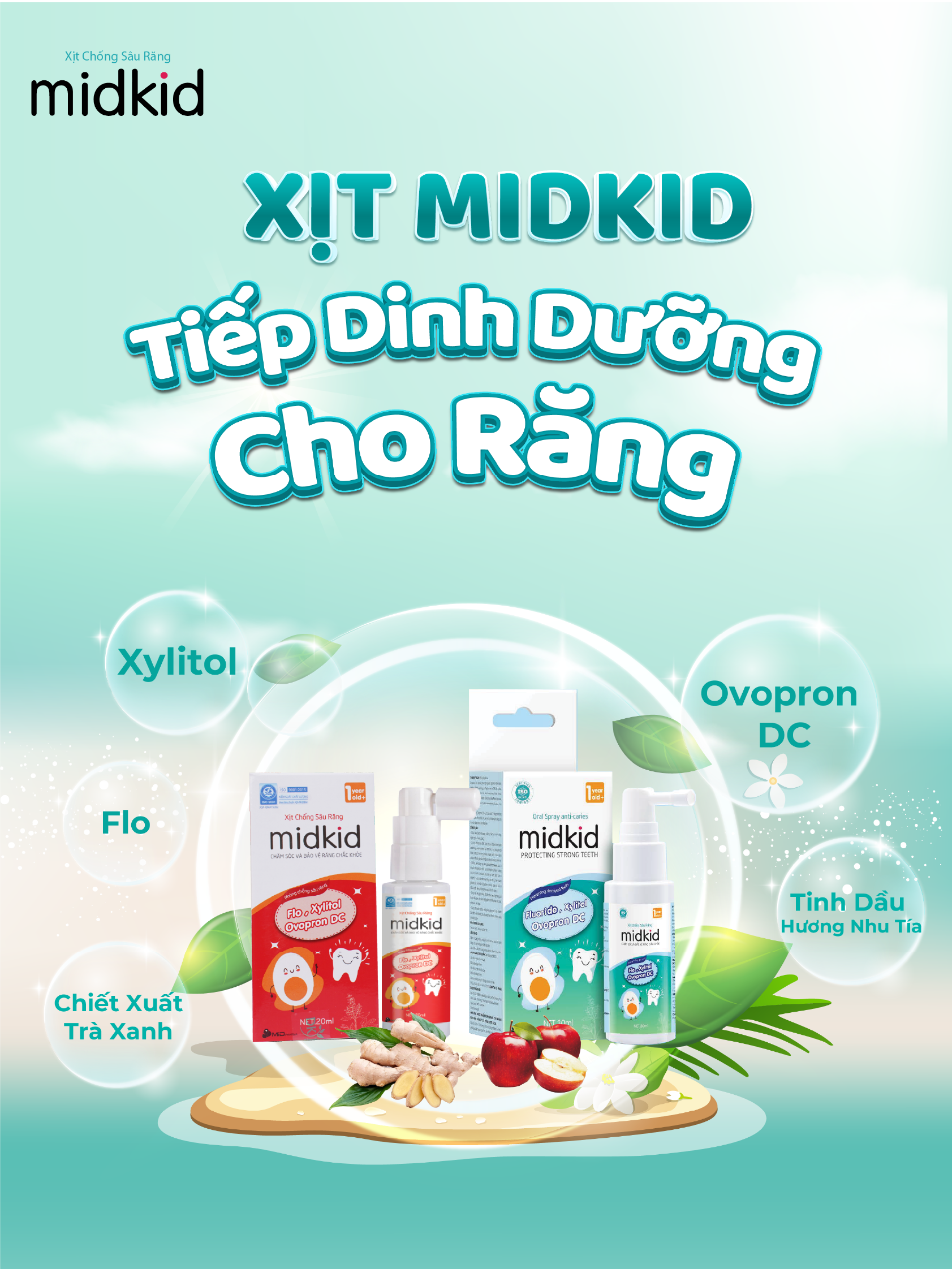 Mô tả Combo 2 hộp xịt chống sâu răng MIDKID cho bé từ 1 tuổi giúp làm sạch và bảo vệ răng vị táo 20ml - 1