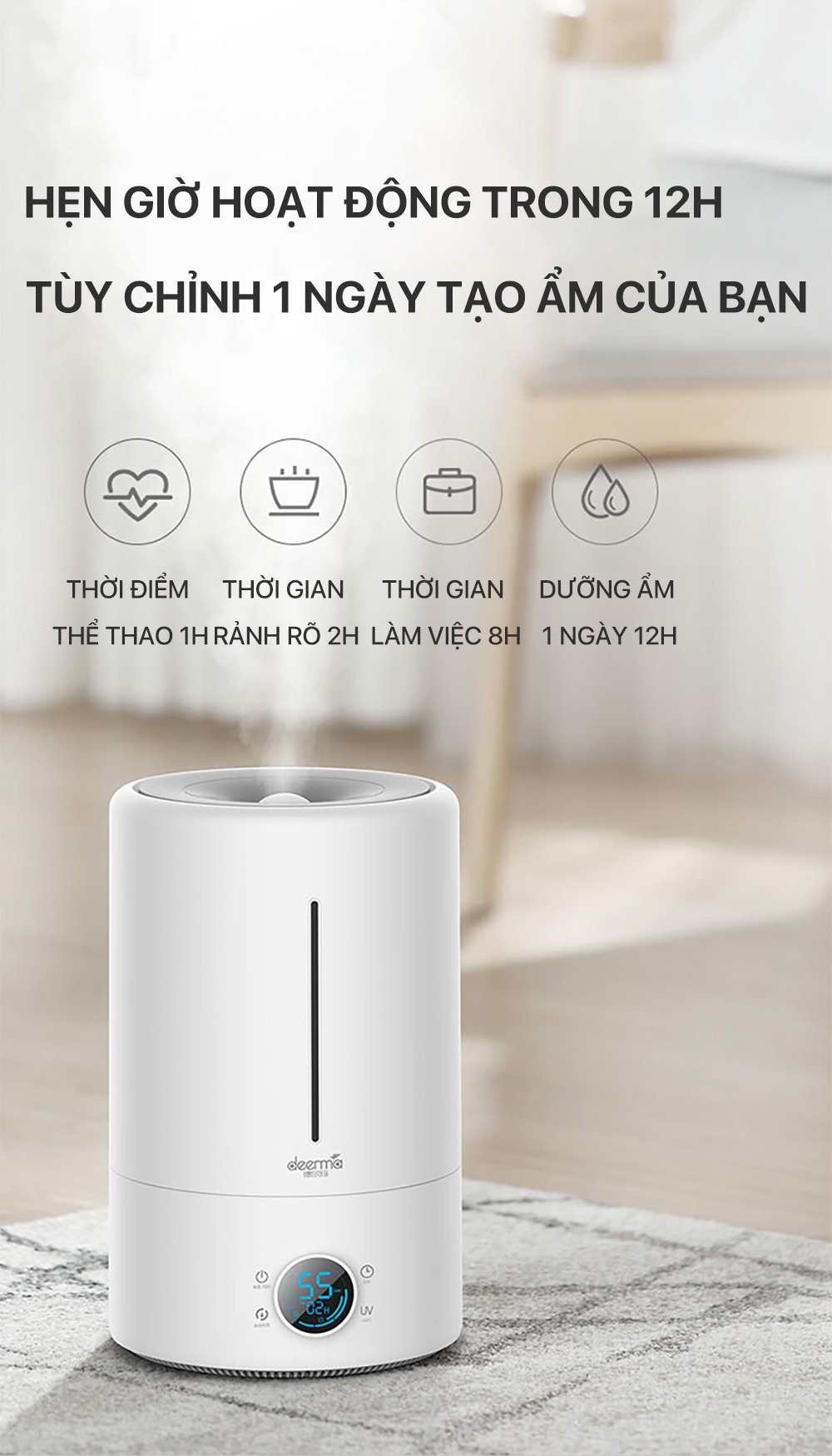 Mô tả Máy phun sương tạo độ ẩm không khí Deerma F628S dung tích 5L có tia UV khử khuẩn - Bảo hành 12 tháng - 1