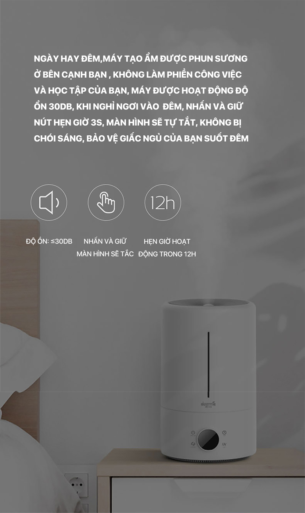 Mô tả Máy phun sương tạo độ ẩm không khí Deerma F628S dung tích 5L có tia UV khử khuẩn - Bảo hành 12 tháng - 3
