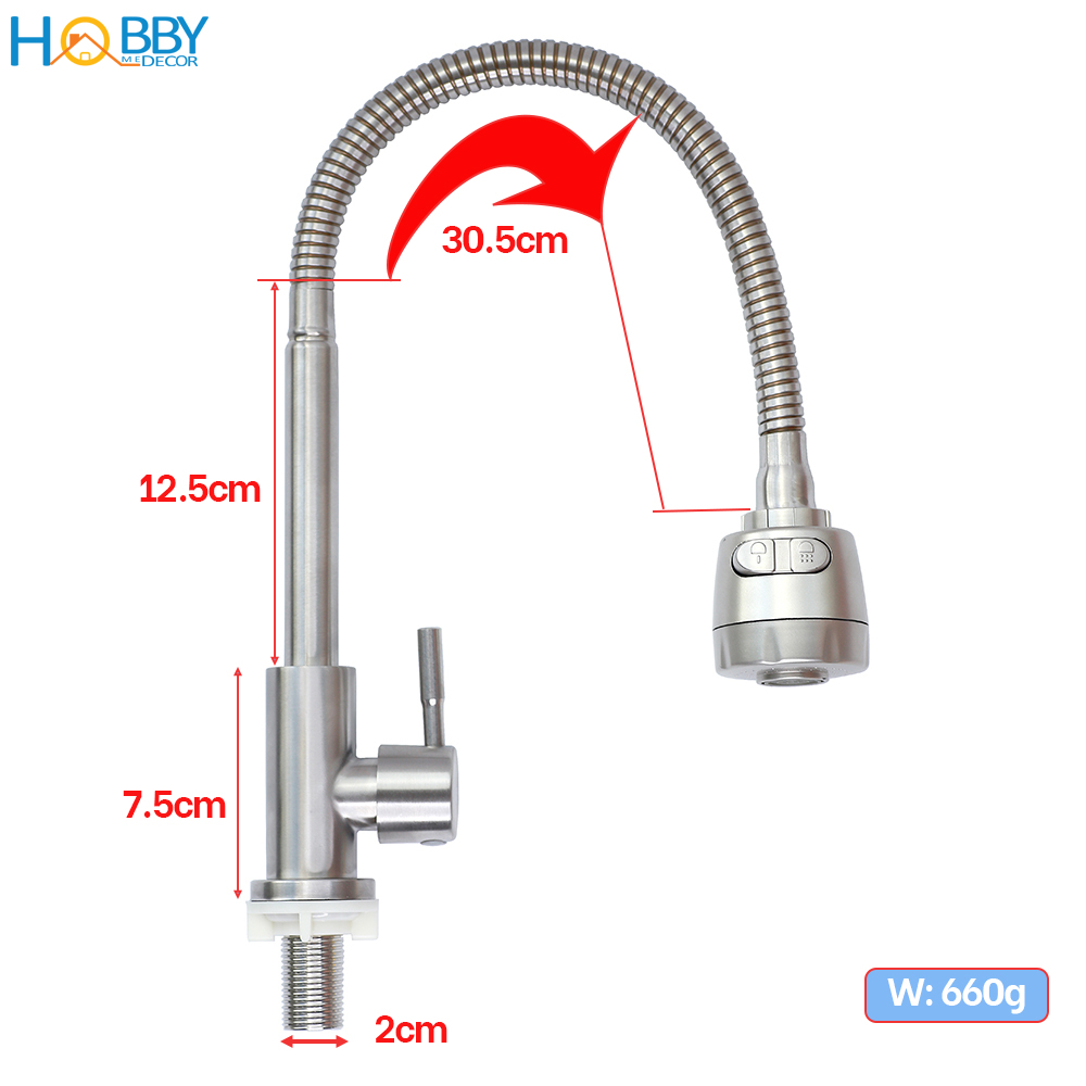 Mô tả Vòi rửa chén đầu tăng áp thân uốn cong inox 304 Hobby Home Decor LXL - 2