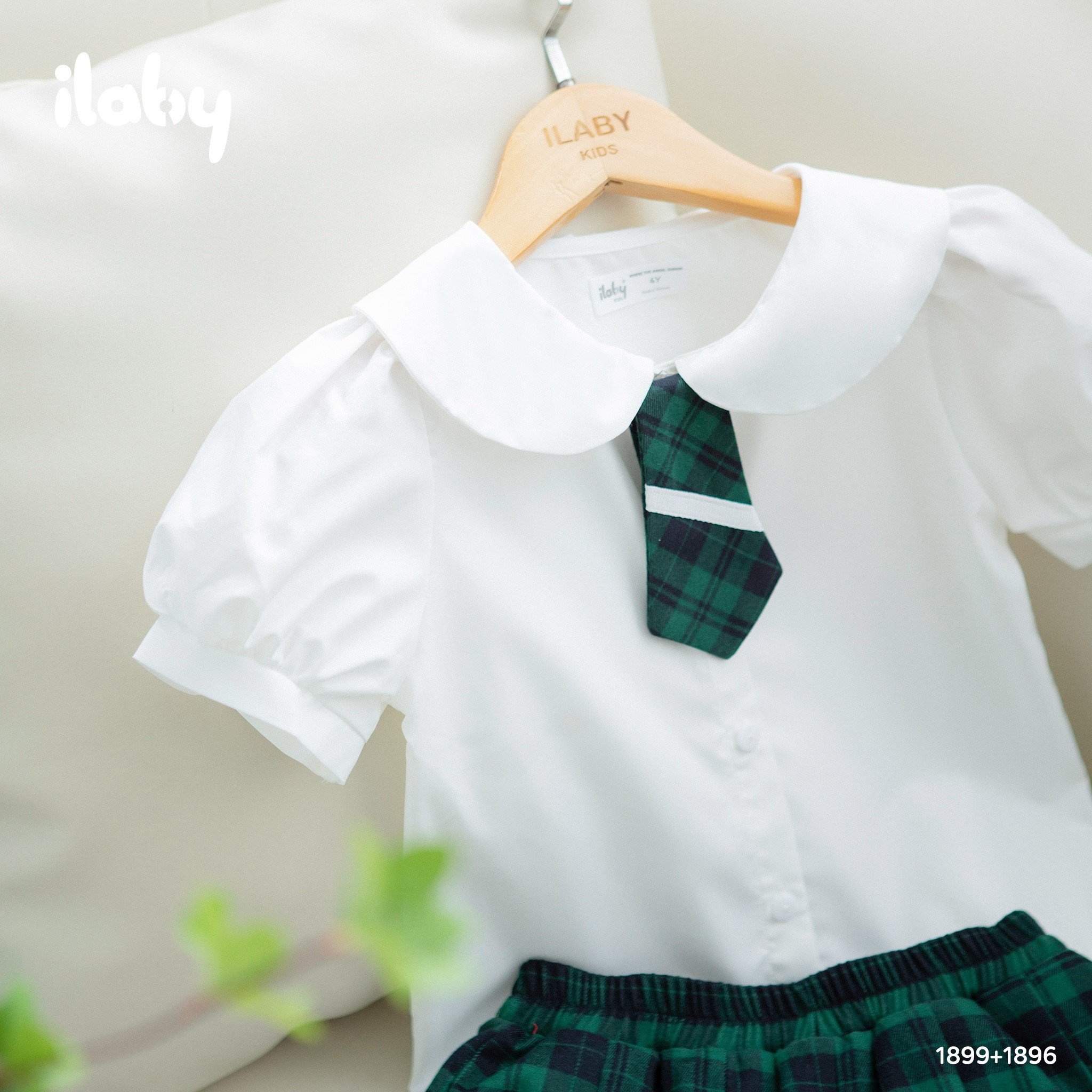Mô tả Áo sơ mi đi học bé gái ILABY cổ sen chất liệu thô cotton thoáng mát cho bé 10-35kg không kèm cà vạt [1899] - 2