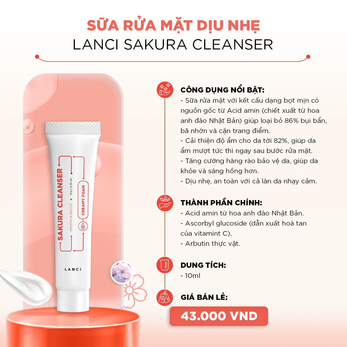 Mô tả Sữa rửa mặt dịu nhẹ LANCI sạch sâu, làm sáng da minisize 10ml - 1