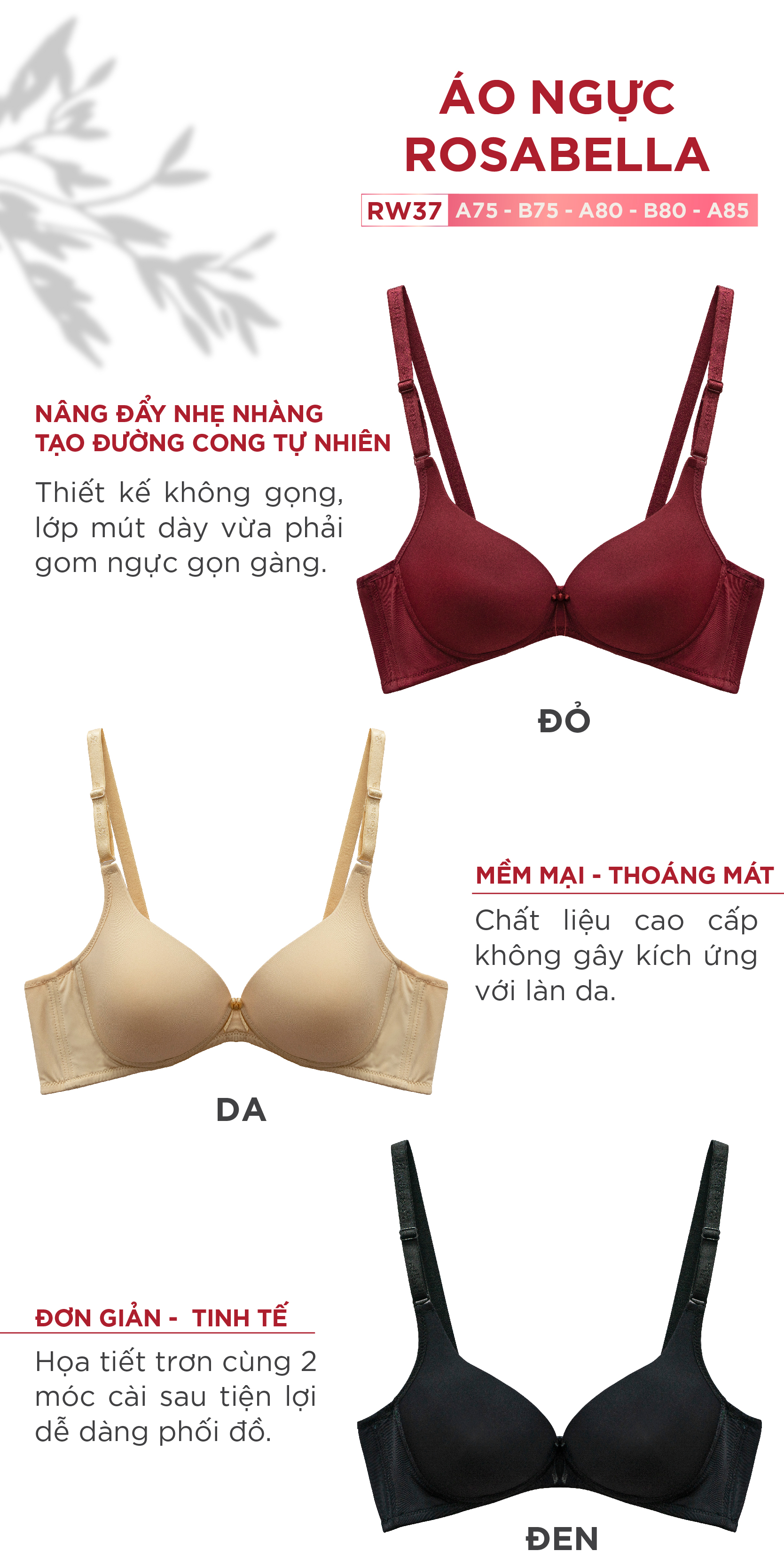 Mô tả Áo Ngực Không Gọng ROSABELLA Chất Vải Cao Cấp Thoáng Mát Lớp Mút Mỏng Ôm Ngực RW37 - 2