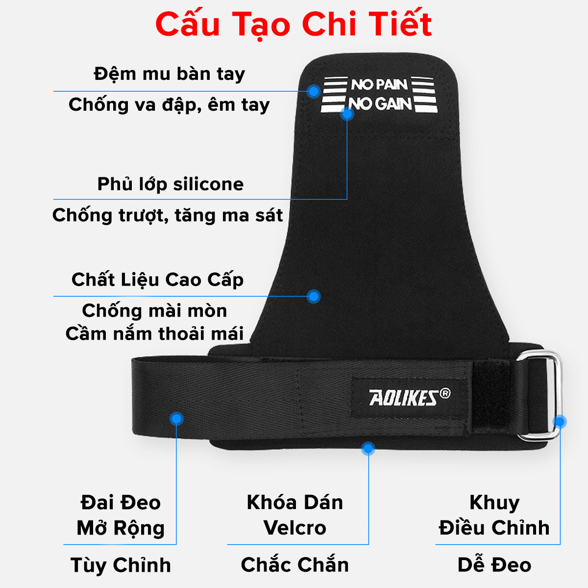 Mô tả Găng Tay Tập GYM Hở Mu Bàn Tay Lifting Grips Aolikes Pro AL7639, Bộ Đôi Găng Tay Hở Mu Bảo Vệ Lòng Bàn Tay Hãng Aolike - 3