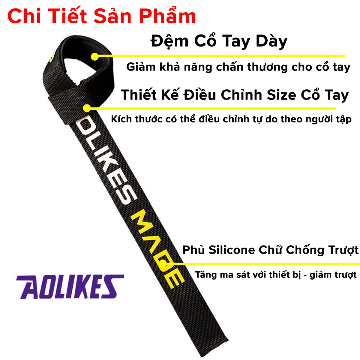 Mô tả Dây Kéo Lưng Lifting Straps Hỗ Trợ Các Bài Tập Kéo Khi Thể Hình, Tập Gym AOLIKES AL 7637 (1 Đôi) Chính Hãng Aolikes - 2