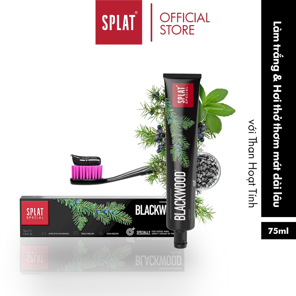 Mô tả Kem đánh răng than hoạt tính trăng răng SPLAT Blackwood không chứa flo, ngừa hôi miệng, loại bỏ mảng bám, khỏe nướu 75ml - 1