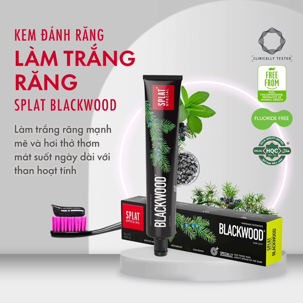 Mô tả Kem đánh răng than hoạt tính trăng răng SPLAT Blackwood không chứa flo, ngừa hôi miệng, loại bỏ mảng bám, khỏe nướu 75ml - 2