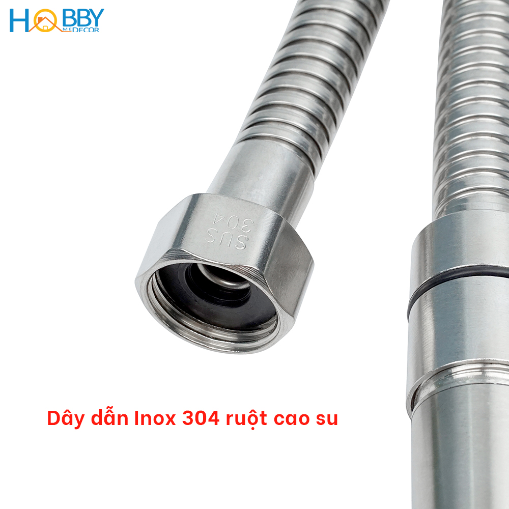 Mô tả Vòi hoa sen cầm tay tăng áp và dây sen inox 304 Hobby Home Decor BST2 - 4