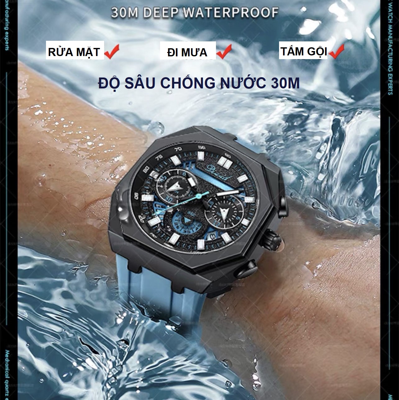 Mô tả Đồng hồ nam DIZIZID chính hãng dây silicon cao cấp - Chạy full kim và lịch ngày - Chống nước tốt - Mặt bát giác DZ89 - 5