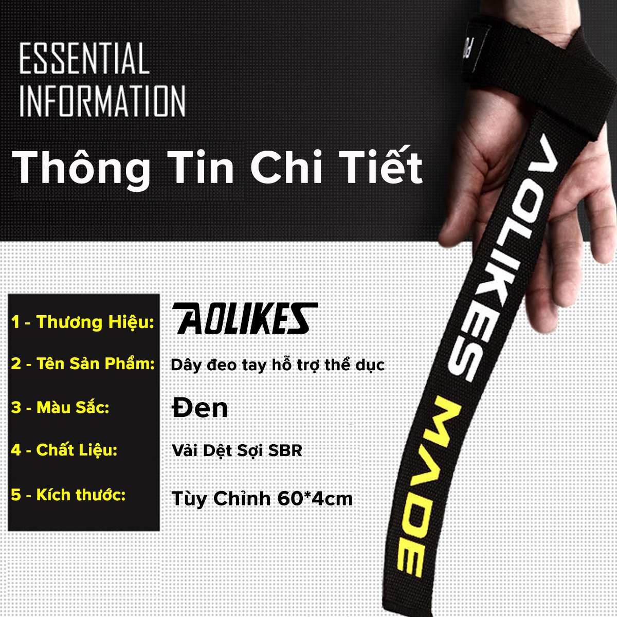Mô tả Dây Kéo Lưng Lifting Straps Hỗ Trợ Các Bài Tập Kéo Khi Thể Hình, Tập Gym AOLIKES AL 7637 (1 Đôi) Chính Hãng Aolikes - 11