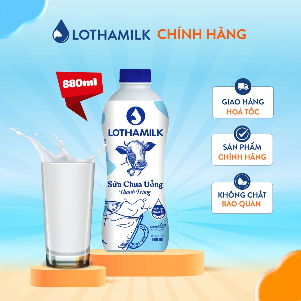 Mô tả Sữa chua uống thanh trùng Lothamilk có đường chai 880ml - 1