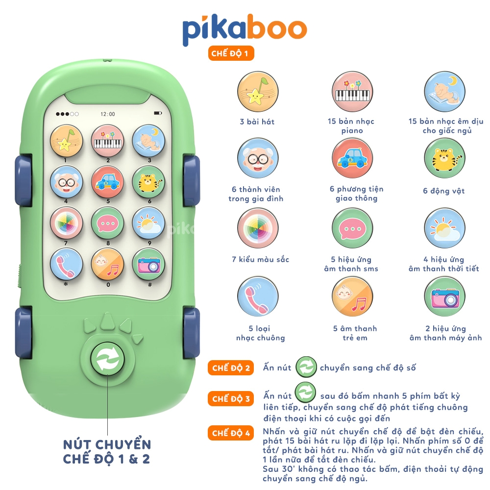 Mô tả Combo điện thoại đồ chơi cho bé gà vàng kèm pin đáng yêu có đèn và nhạc Pikaboo, chất liệu cao cấp - 4