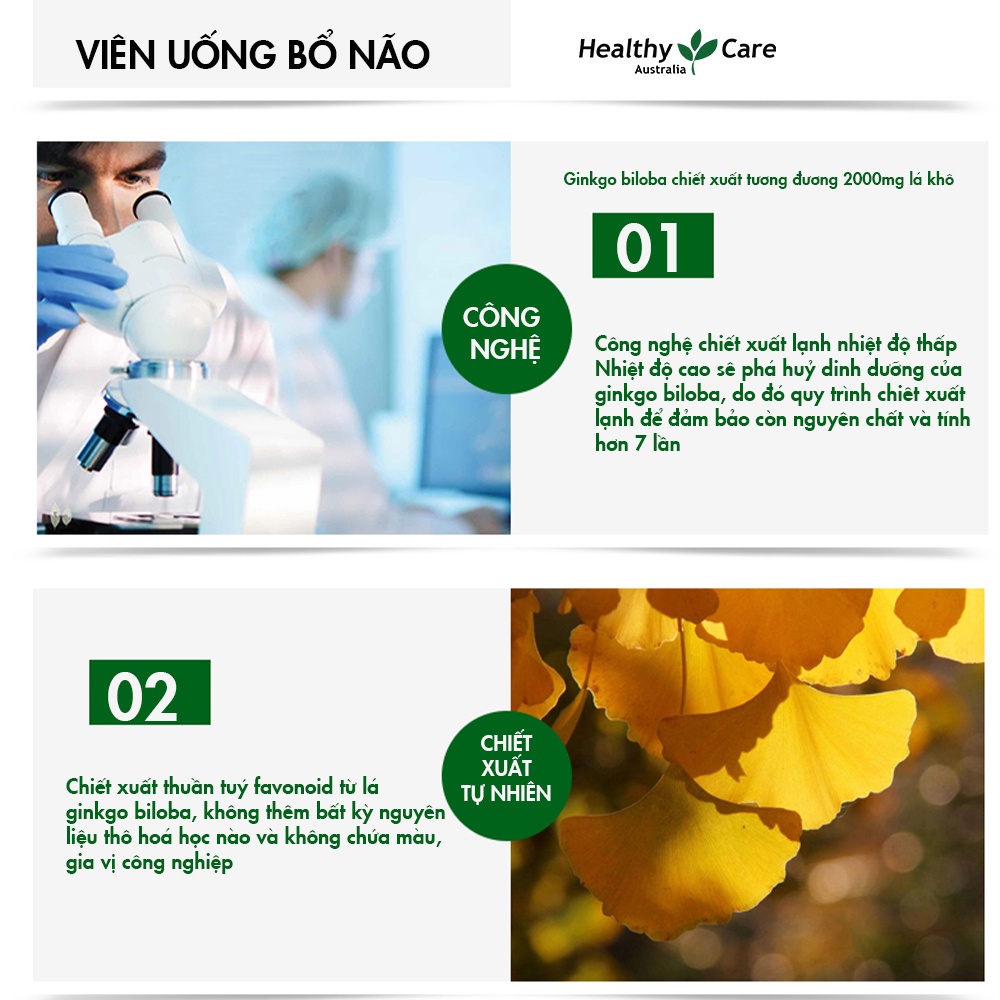 Mô tả Viên uống bổ não Healthy Care Ginkgo Biloba 2000 tuần hoàn lưu thông máu 100 viên - 2