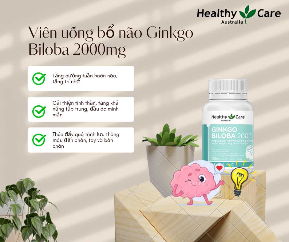 Mô tả Viên uống bổ não Healthy Care Ginkgo Biloba 2000 tuần hoàn lưu thông máu 100 viên - 4