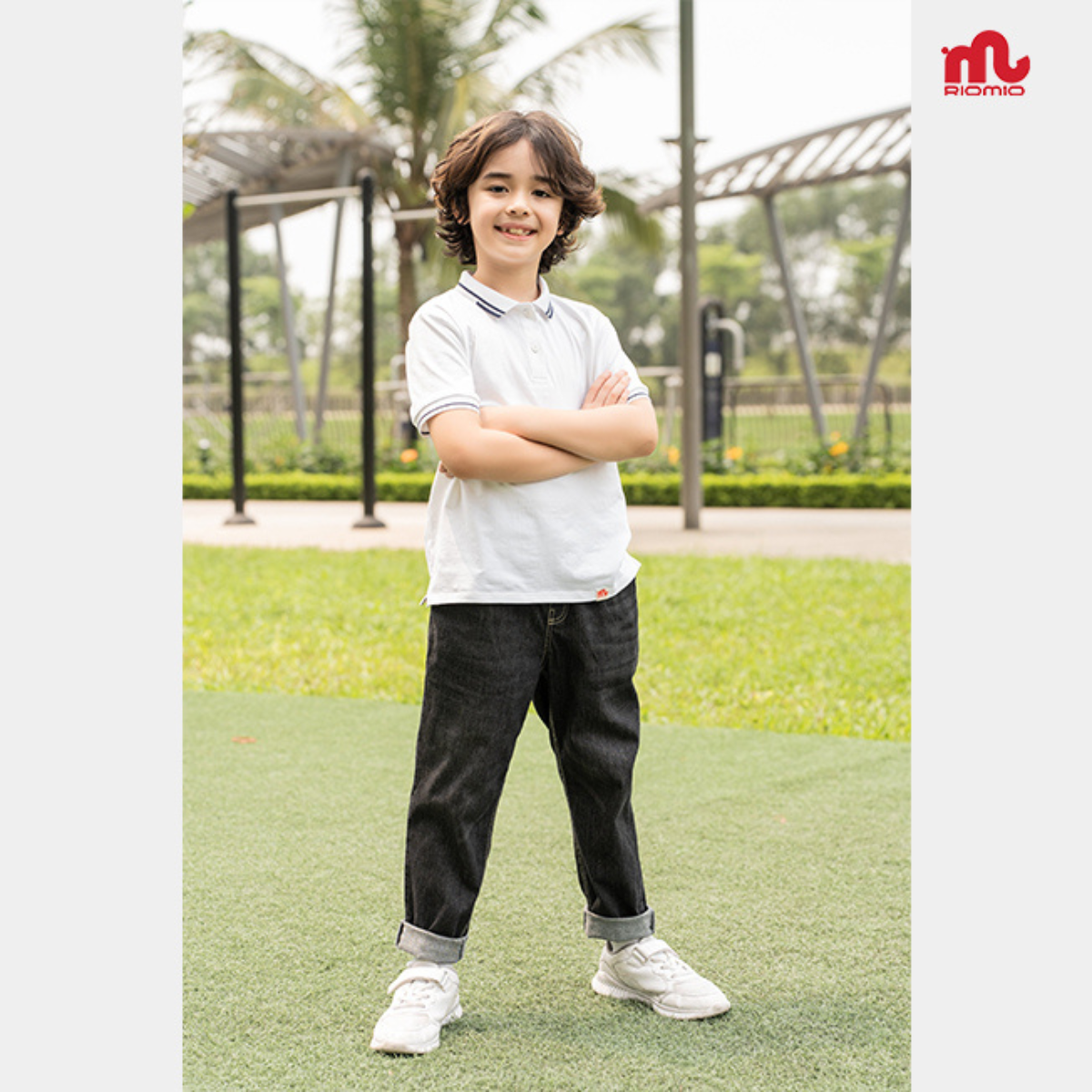 Mô tả Áo polo bé trai RIOMIO size 21-42kg, phối kẻ năng động style Hàn Quốc, vải cotton co giãn tốt -RA508 - 2