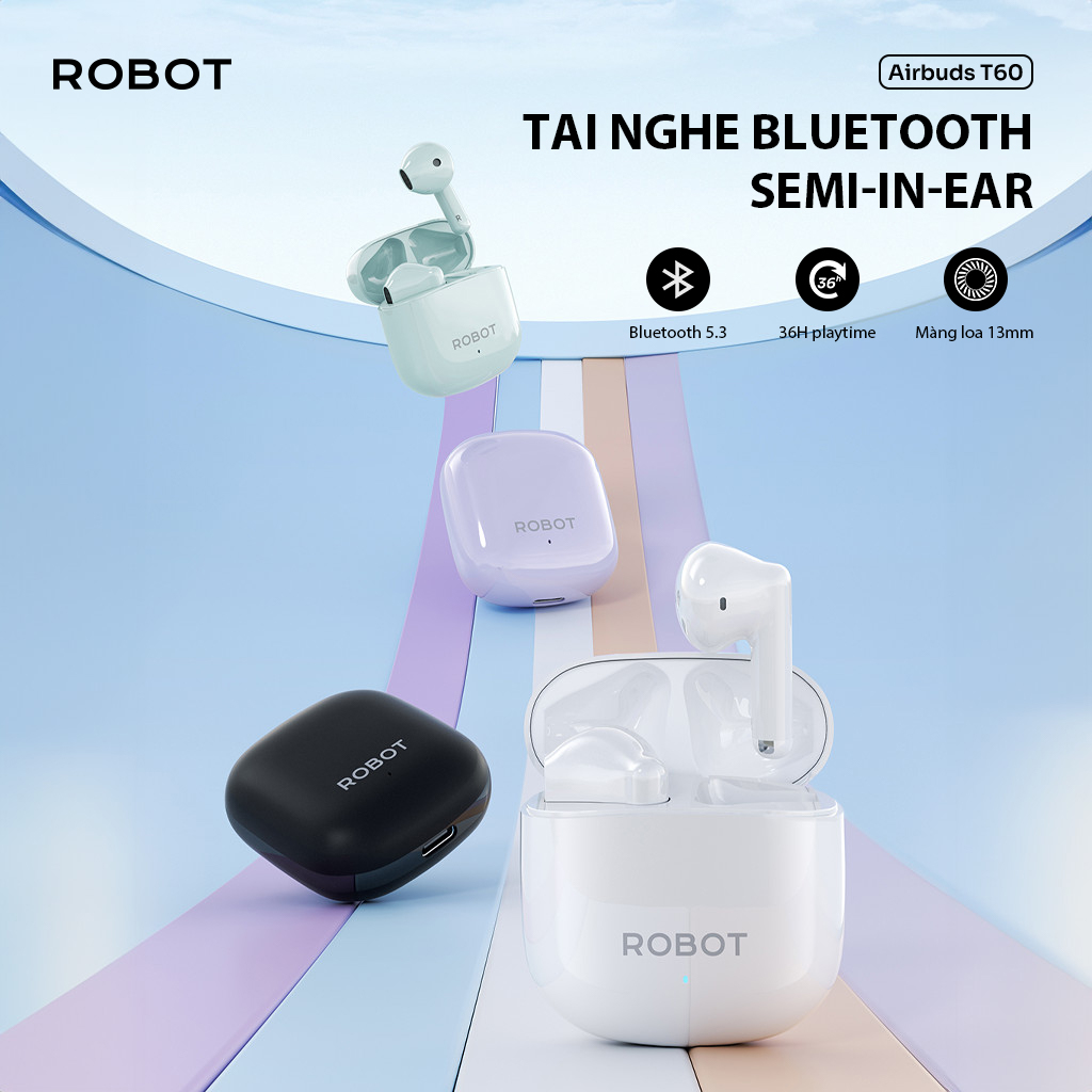 Mô tả Tai Nghe Bluetooth 5.3 Robot Airbuds T60 White Semi In Ear Playtime 36H Chống Nước IPX4 - Hàng Chính Hãng - 1