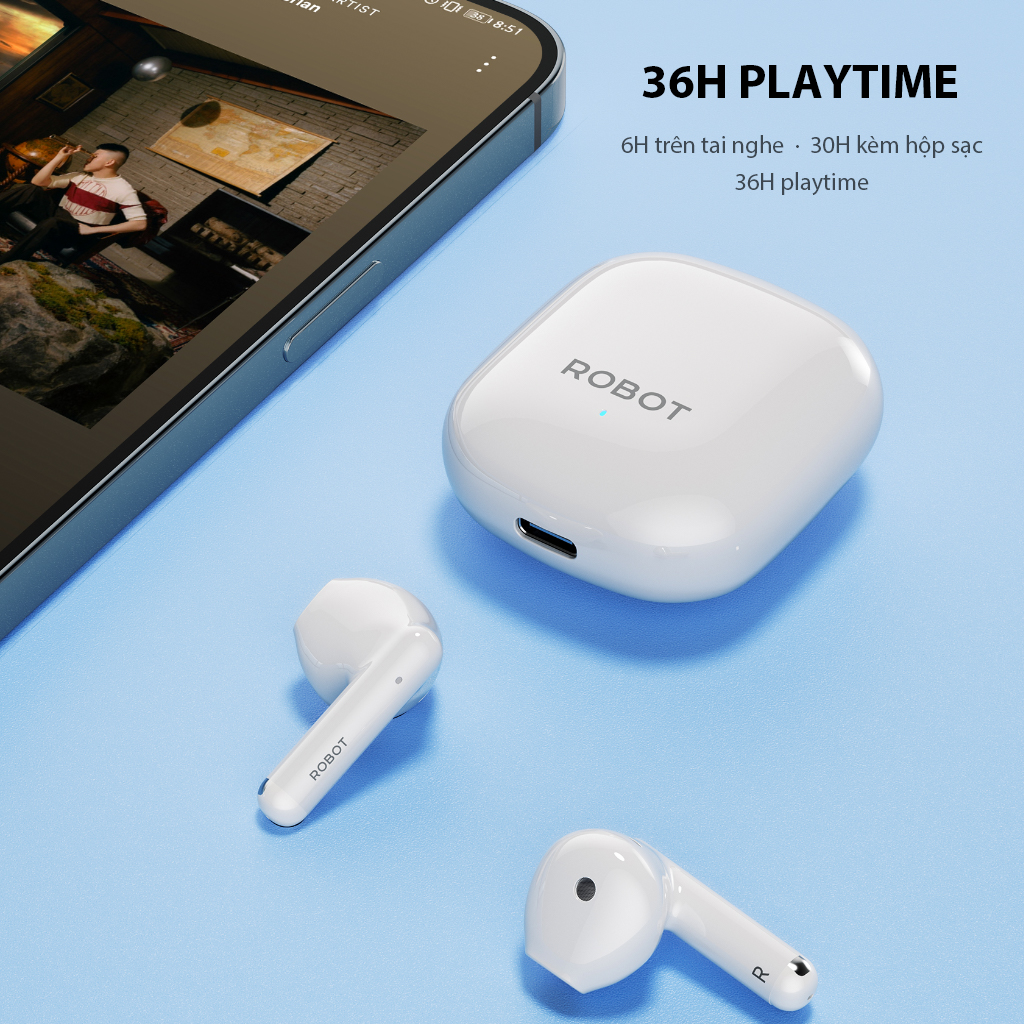 Mô tả Tai Nghe Bluetooth 5.3 Robot Airbuds T60 White Semi In Ear Playtime 36H Chống Nước IPX4 - Hàng Chính Hãng - 4