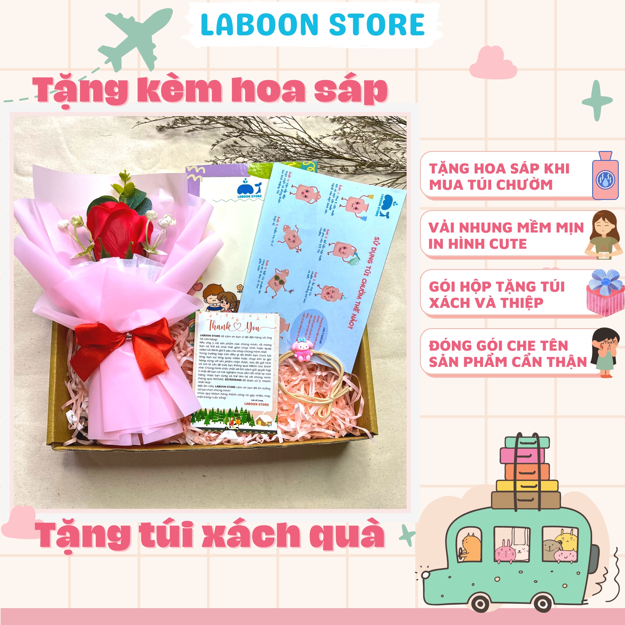 Mô tả Túi chườm ấm đa năng LABOON chất liệu cao su PVC 1000ml giữ nhiệt sưởi ấm đa năng lông nhung mềm mại - 2
