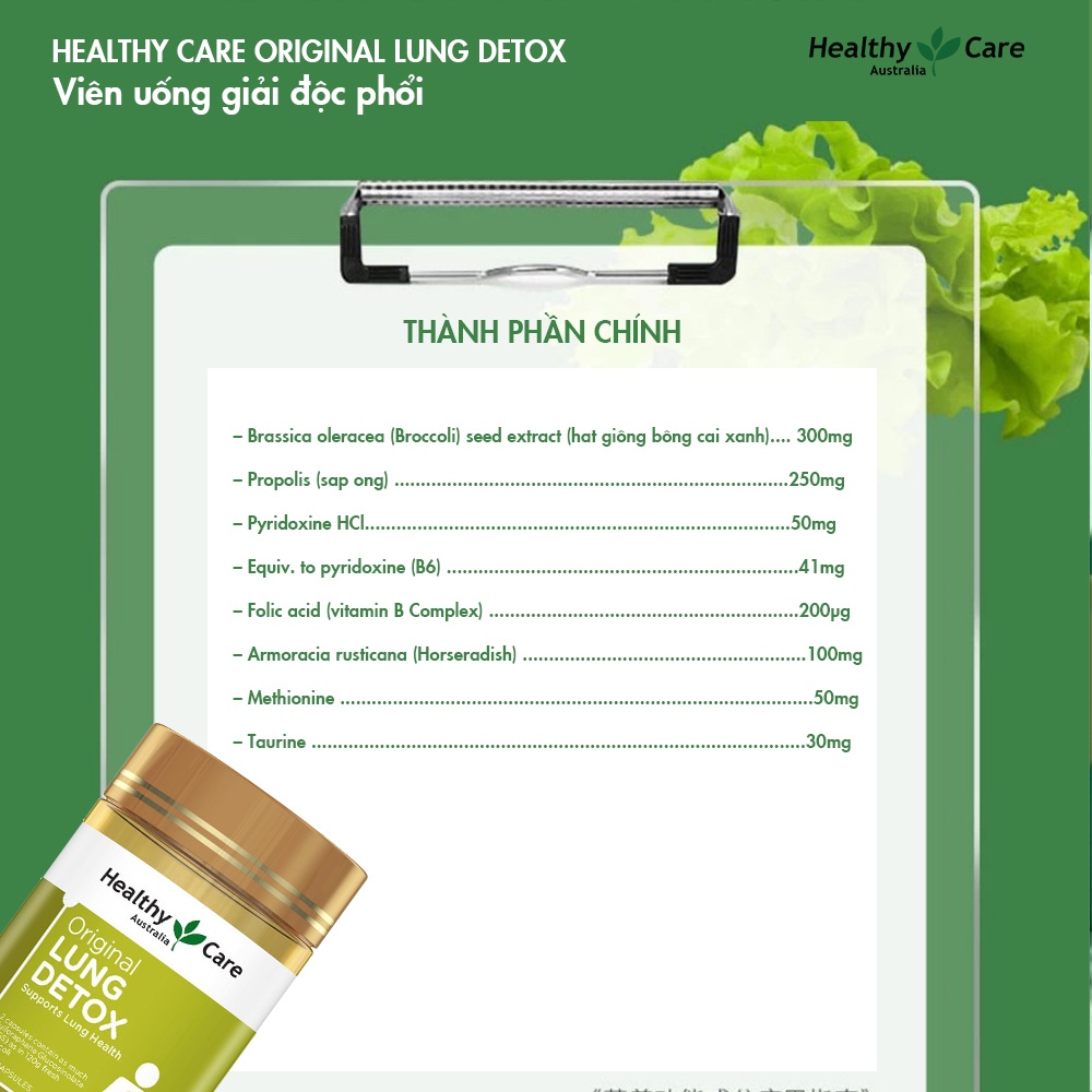 Mô tả Viên uống giải độc phổi Healthy care lung detox hộp 180 viên extaste official mall - 2