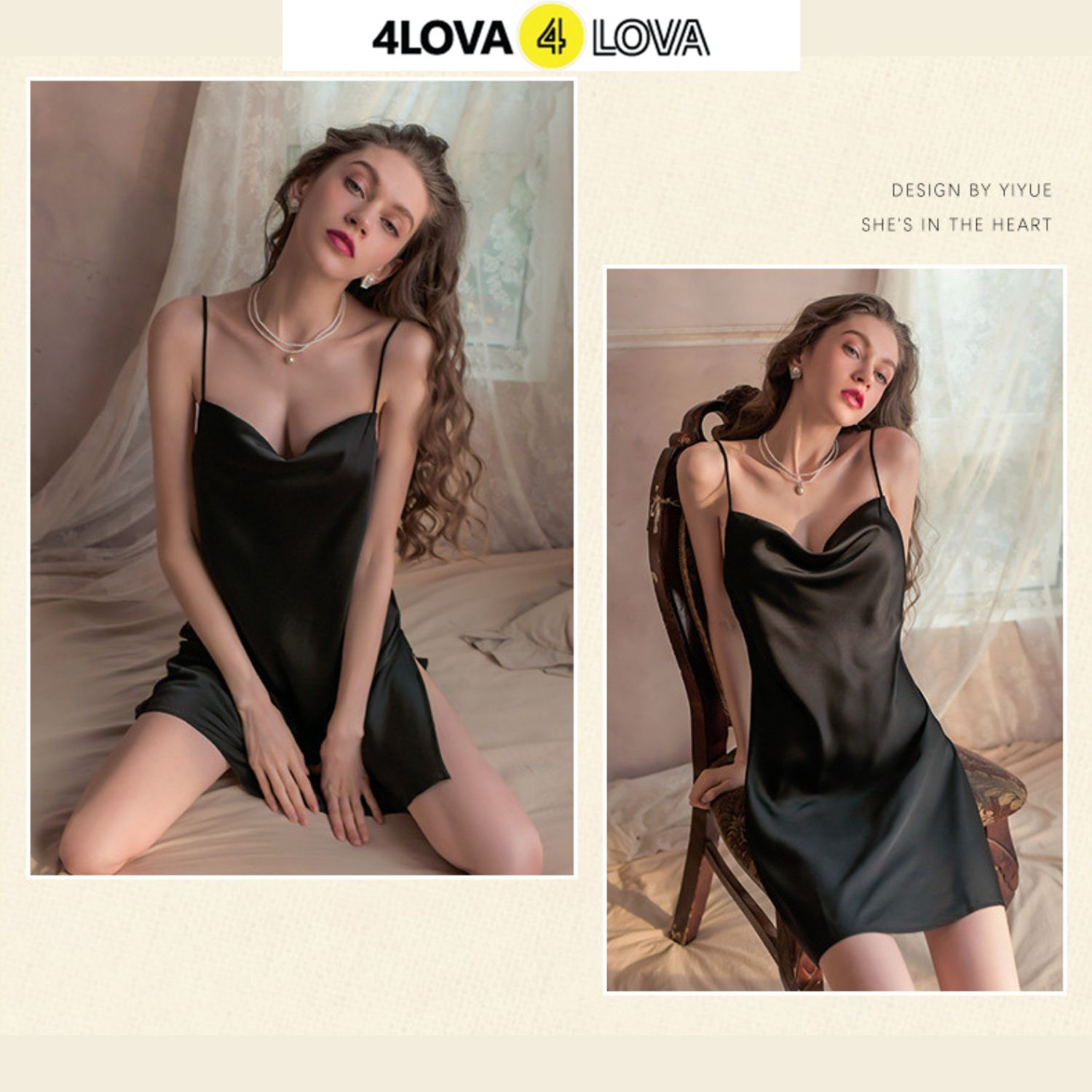 Mô tả Váy Ngủ Lụa Satin Cao Cấp Đổ Ngực Xẻ Vạt Quyến Rũ EVA131 - 2