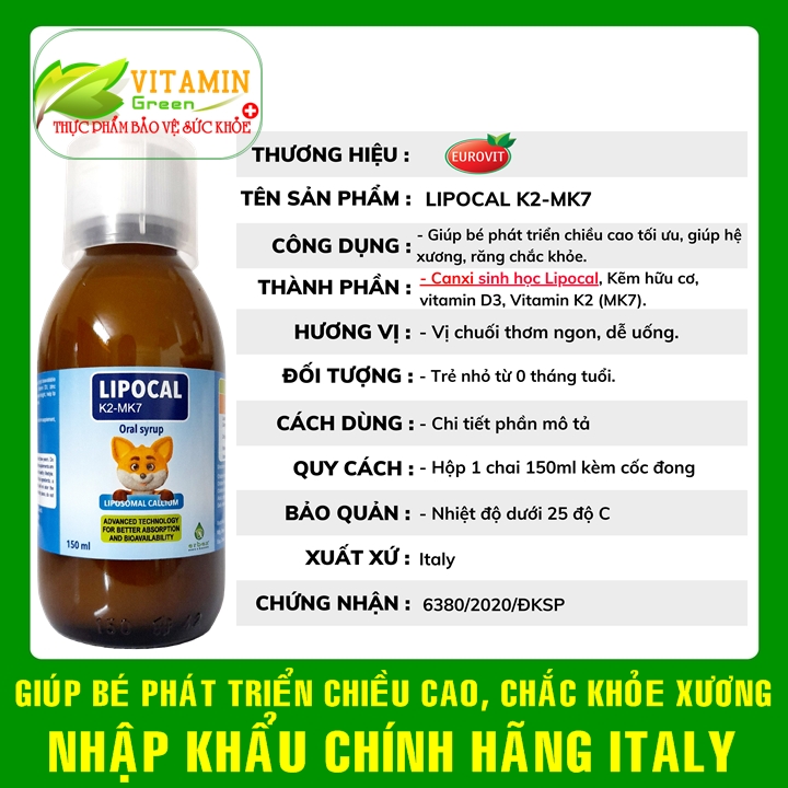 Lipocal K2-MK7 canxi sinh học dễ hấp thu giúp bé phát triển chiều cao ...