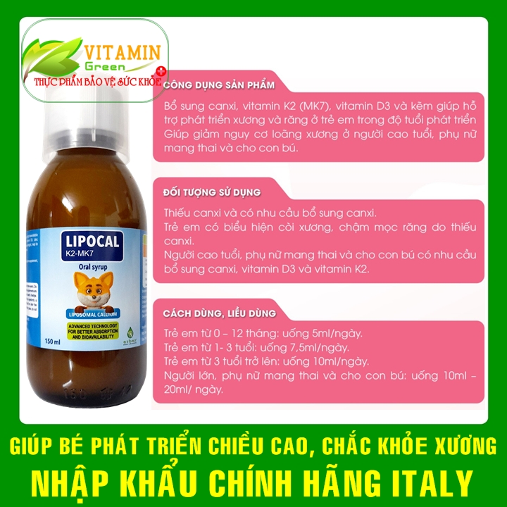 Lipocal K2-MK7 canxi sinh học dễ hấp thu giúp bé phát triển chiều cao ...