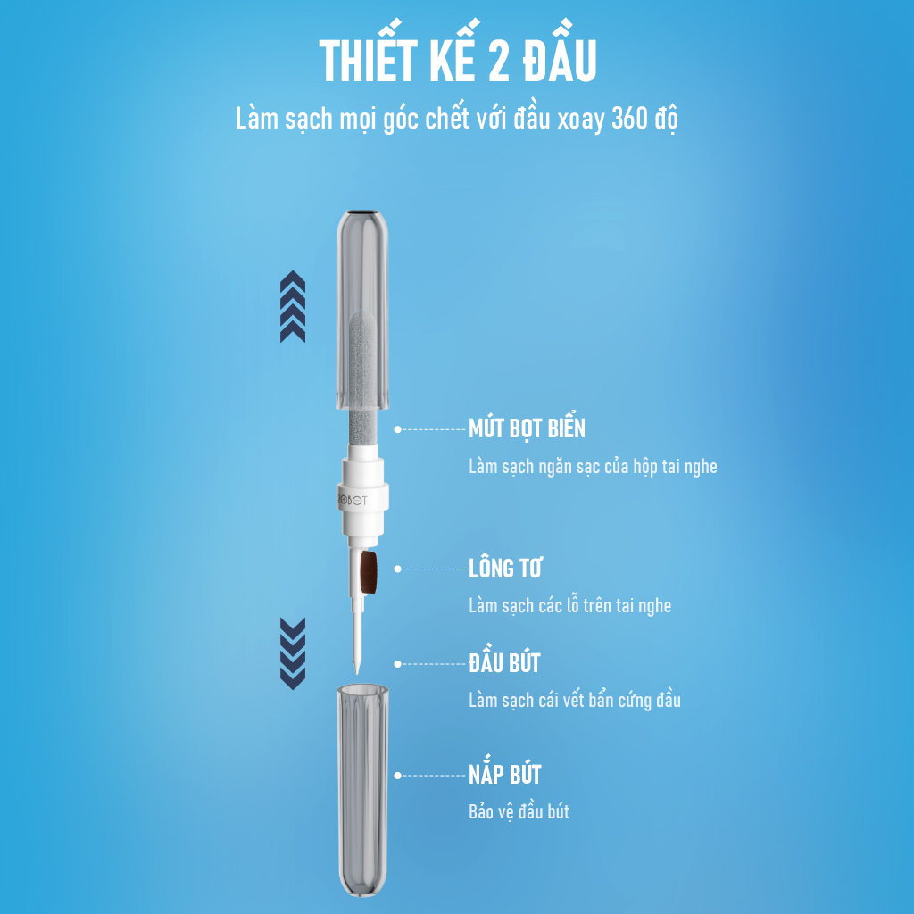 Mô tả Bút Vệ Sinh Đa Năng Wook RMC10 3 Trong 1 Vệ Sinh Tai Nghe, Điện Thoại, Máy Tính Bảng - Hàng Chính Hãng - 1