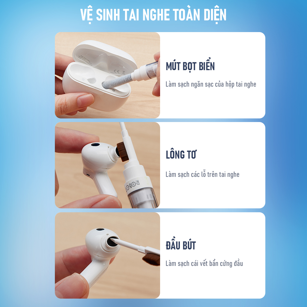 Mô tả Bút Vệ Sinh Đa Năng Wook RMC10 3 Trong 1 Vệ Sinh Tai Nghe, Điện Thoại, Máy Tính Bảng - Hàng Chính Hãng - 3