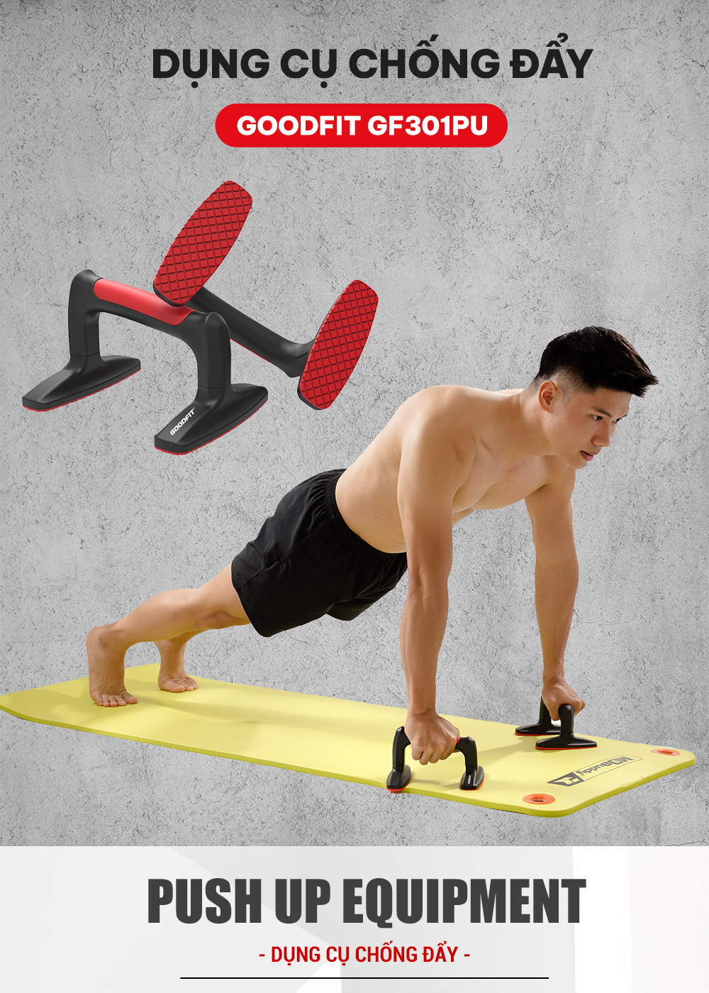 Mô tả Dụng cụ chống đẩy hít đất tập luyện tại nhà GoodFit để bám chống trượt, chịu lực 300kg GF301PU - 2