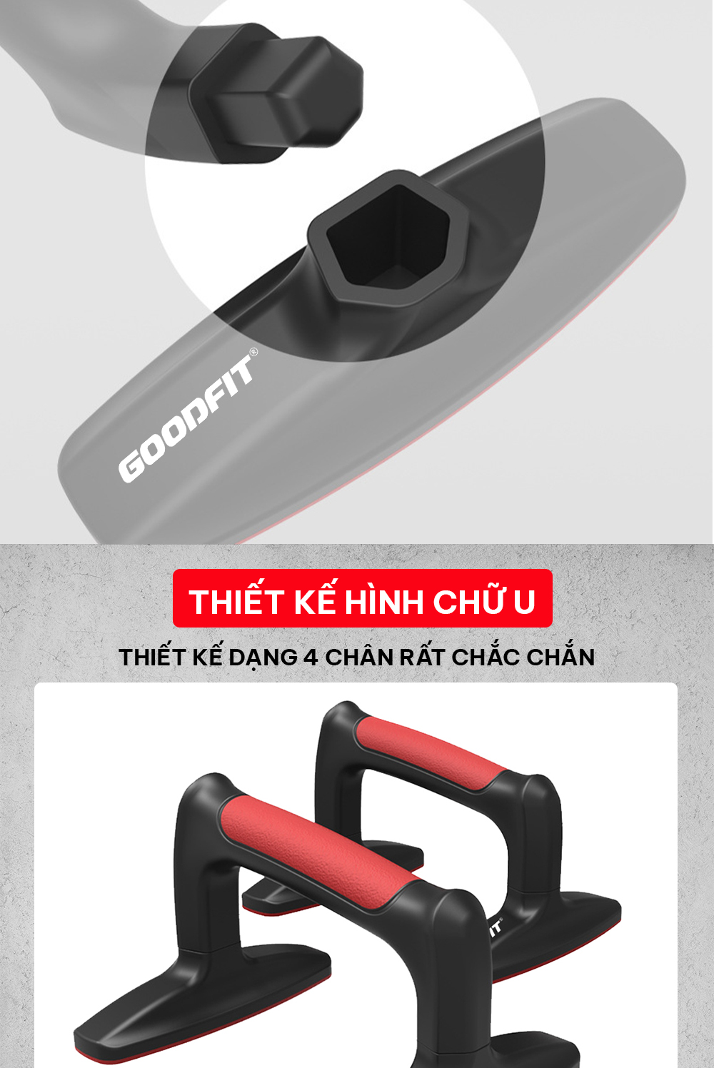 Mô tả Dụng cụ chống đẩy hít đất tập luyện tại nhà GoodFit để bám chống trượt, chịu lực 300kg GF301PU - 5