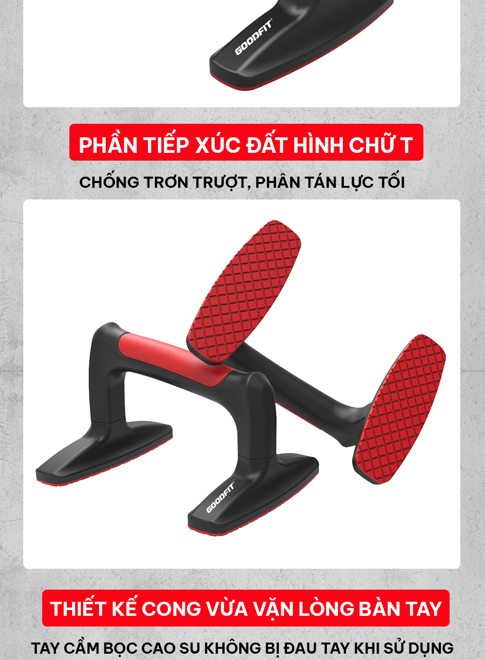 Mô tả Dụng cụ chống đẩy hít đất tập luyện tại nhà GoodFit để bám chống trượt, chịu lực 300kg GF301PU - 6