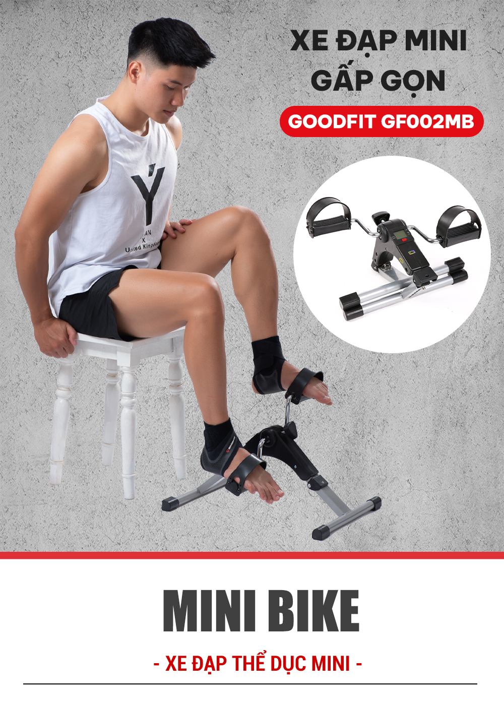Mô tả Xe đạp thể thao gấp gọn mini GoodFit tùy chỉnh độ nặng, tập luyện thể dục tại nhà GF002MB - 2