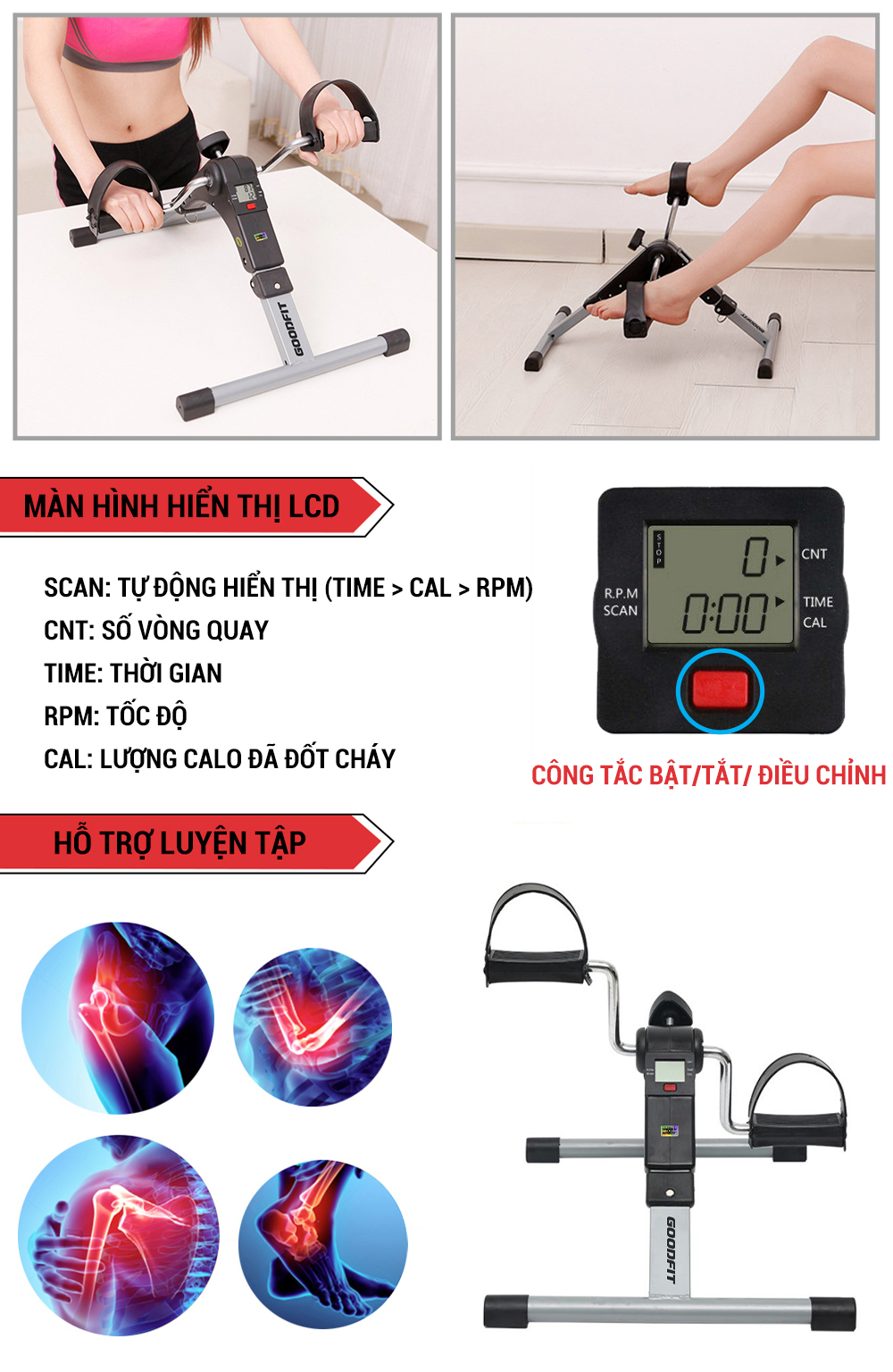 Mô tả Xe đạp thể thao gấp gọn mini GoodFit tùy chỉnh độ nặng, tập luyện thể dục tại nhà GF002MB - 4