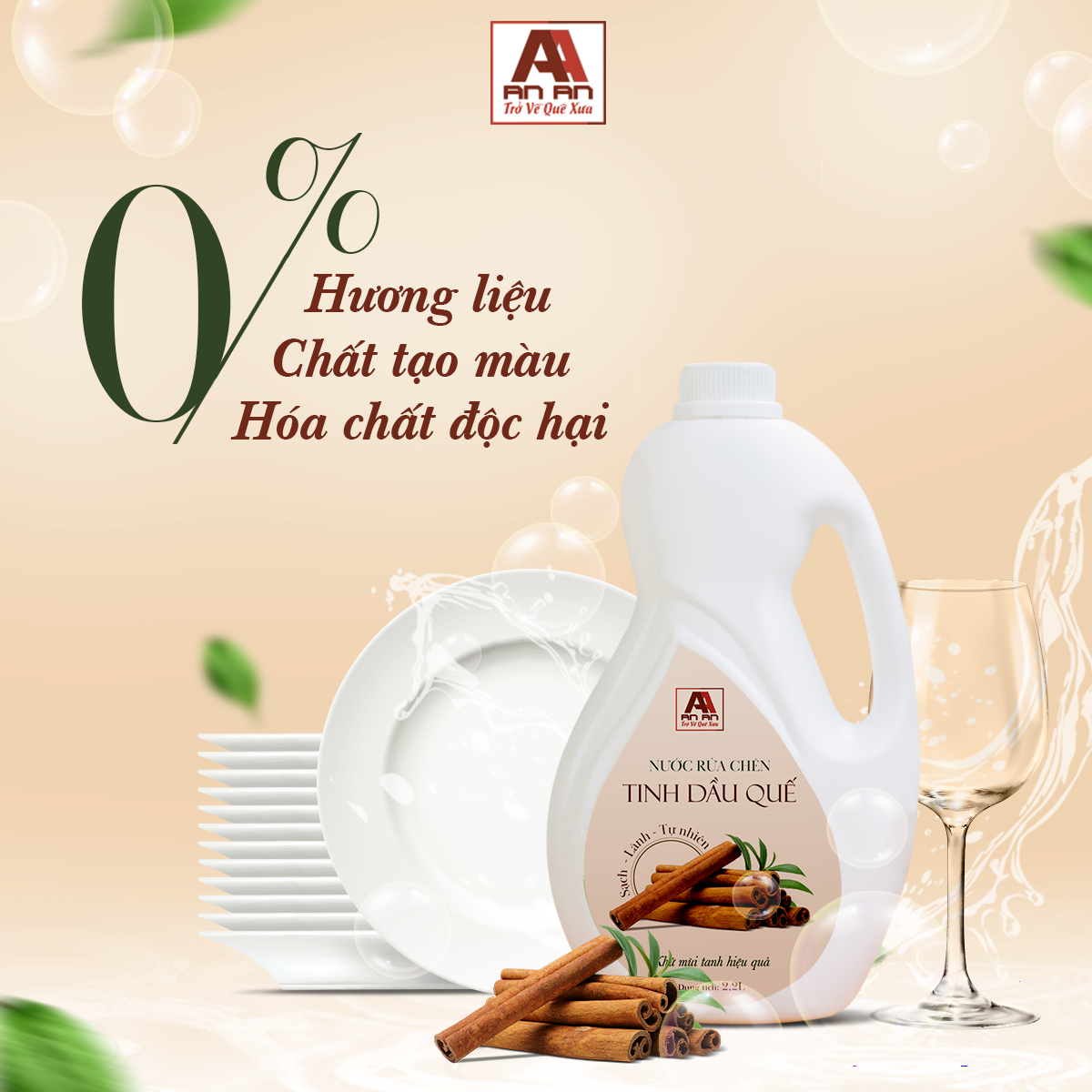 Mô tả Nước rửa chén Tinh dầu Quế An An - Khử sạch mùi tanh, đánh bay dầu mỡ, diệt khuẩn an toàn - 2