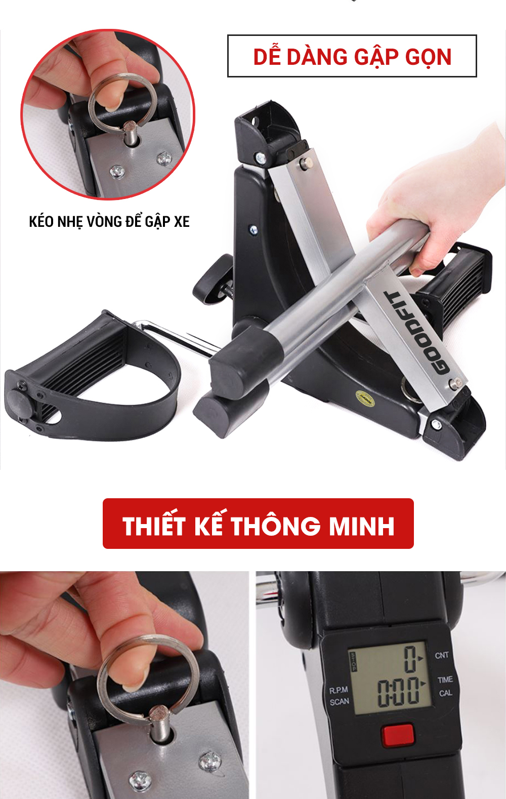 Mô tả Xe đạp thể thao gấp gọn mini GoodFit tùy chỉnh độ nặng, tập luyện thể dục tại nhà GF002MB - 7