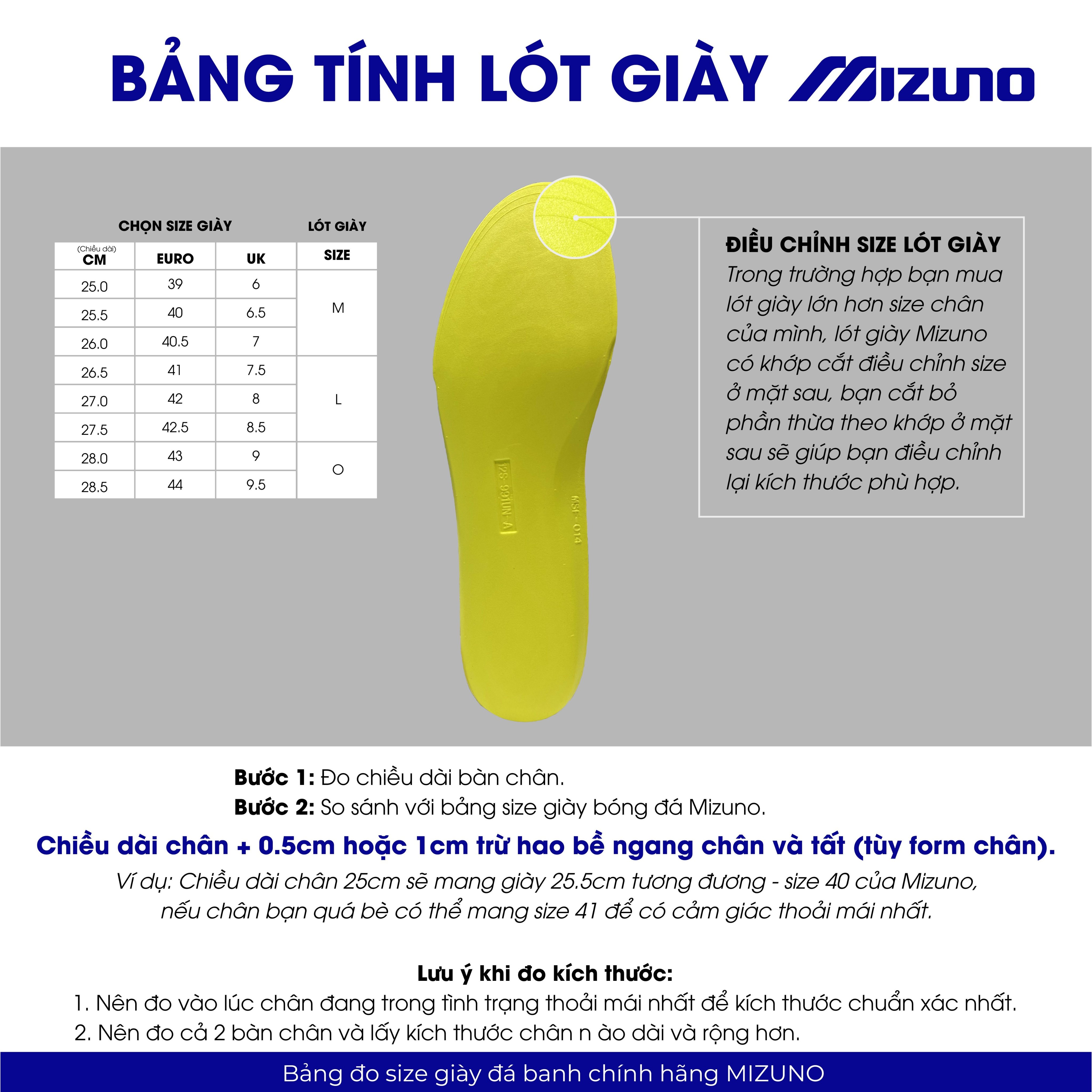 Mô tả Miếng lót giày thể thao Mizuno chính hãng, 1 đôi, êm chân, cắt theo đường viền của mặt sau để điều chính size phù hợp - 2