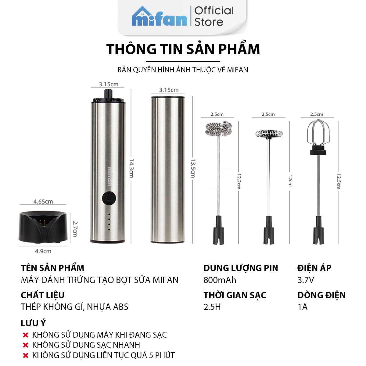 Mô tả Máy Đánh Bọt Cà Phê Microfoam Mifan MF1501G - 3 Đầu Đa Năng, Thép không gỉ, Đế sạc USB tiện lợi - Hàng Chính Hãng - 11