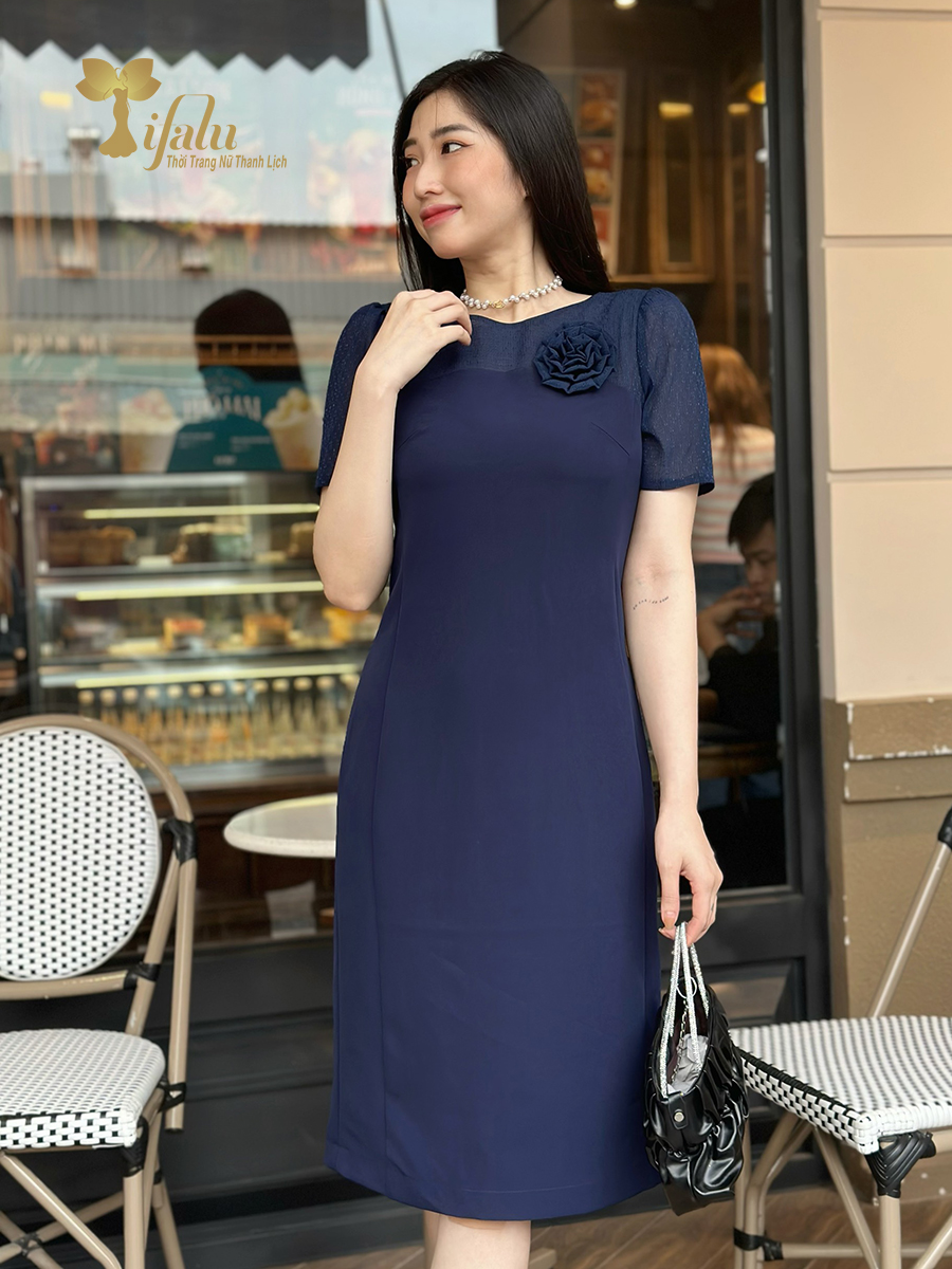 Mô tả Váy nữ đầm thiết kế cao cấp trung niên Zol by TIFALU dáng suông chất tuyết lạnh - ZOL941NAVY - 1