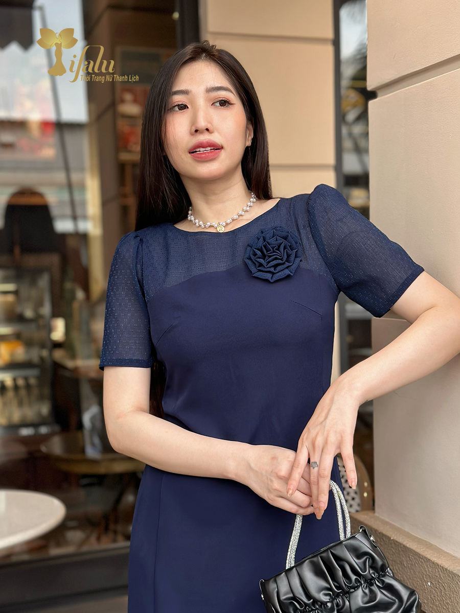 Mô tả Váy nữ đầm thiết kế cao cấp trung niên Zol by TIFALU dáng suông chất tuyết lạnh - ZOL941NAVY - 3