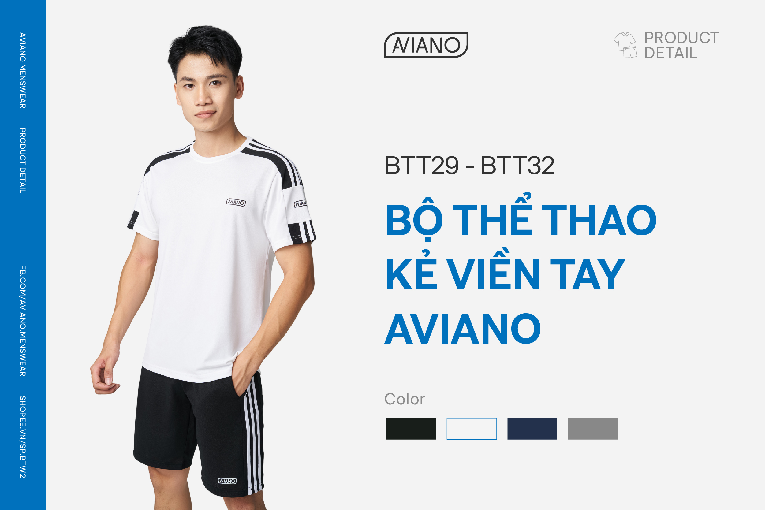 Mô tả Quần Áo Nam Mùa Hè AVIANO Chất Liệu PoLy CoolmaxThoáng Khí, Bộ Quần Áo Nam Cổ Tròn Cộc Tay Thiết Kế Thời Trang Cao Cấp - 1