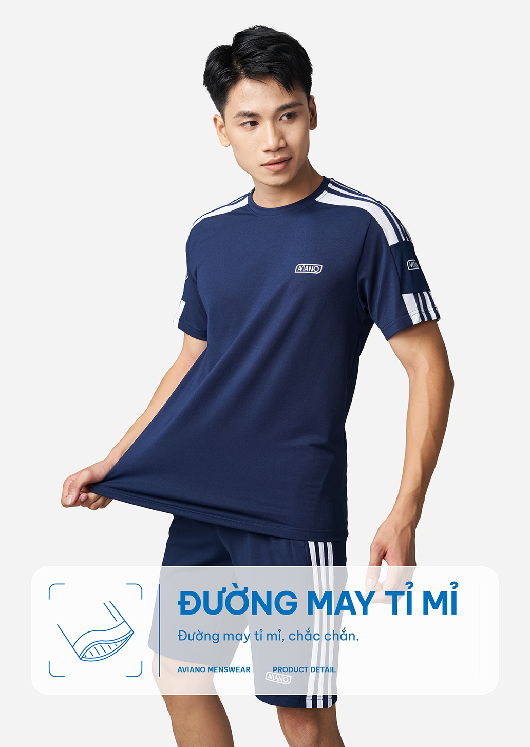 Mô tả Quần Áo Nam Mùa Hè AVIANO Chất Liệu PoLy CoolmaxThoáng Khí, Bộ Quần Áo Nam Cổ Tròn Cộc Tay Thiết Kế Thời Trang Cao Cấp - 5