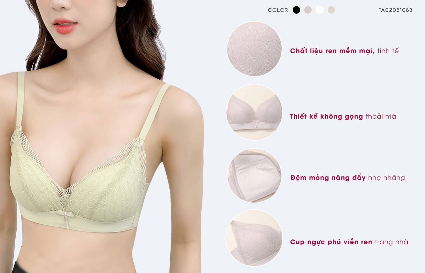 Mô tả Áo ngực nữ ren cao cấp không gọng đệm mỏng 1cm MIALALA 1083 NA2121083 - 1