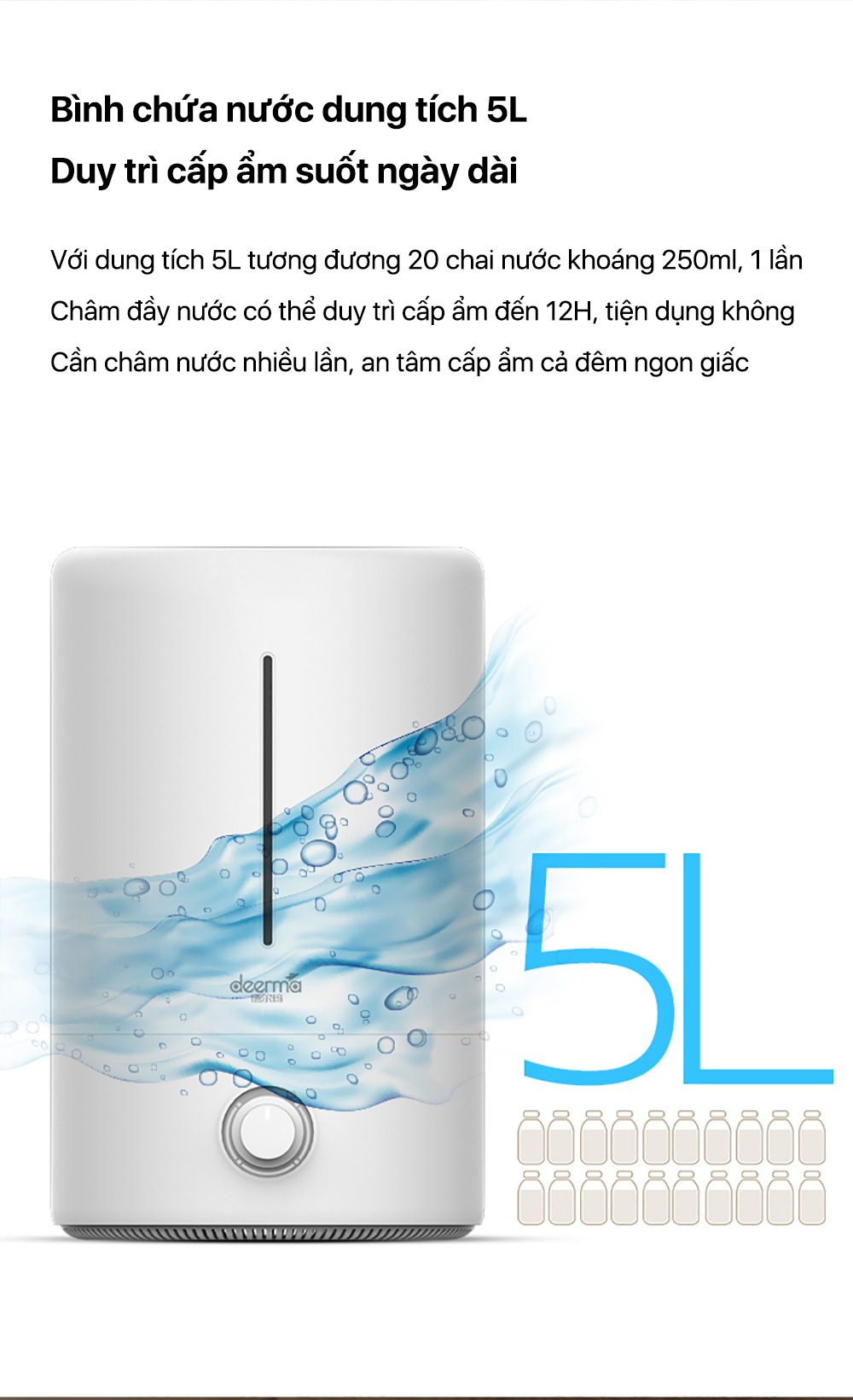 Mô tả Máy phun sương tạo ẩm không khí Deerma F628 dung tích 5L thông minh - Bảo hành 12 tháng - 7