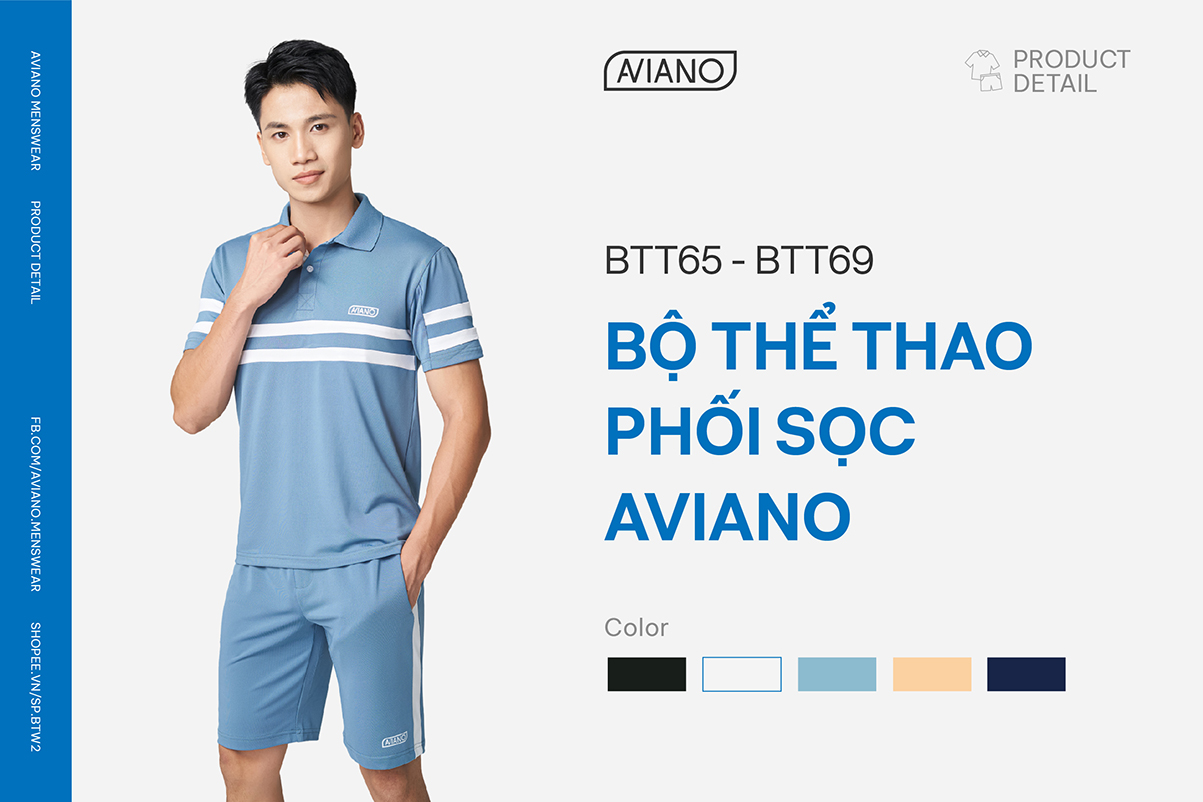 Mô tả Bộ Quần Áo Nam AVIANO Có Cổ Cộc Tay, Bộ Thể Thao Nam Phối Sọc Thời Trang Chất Liệu Poly Coolmax Thoáng Khí - 1