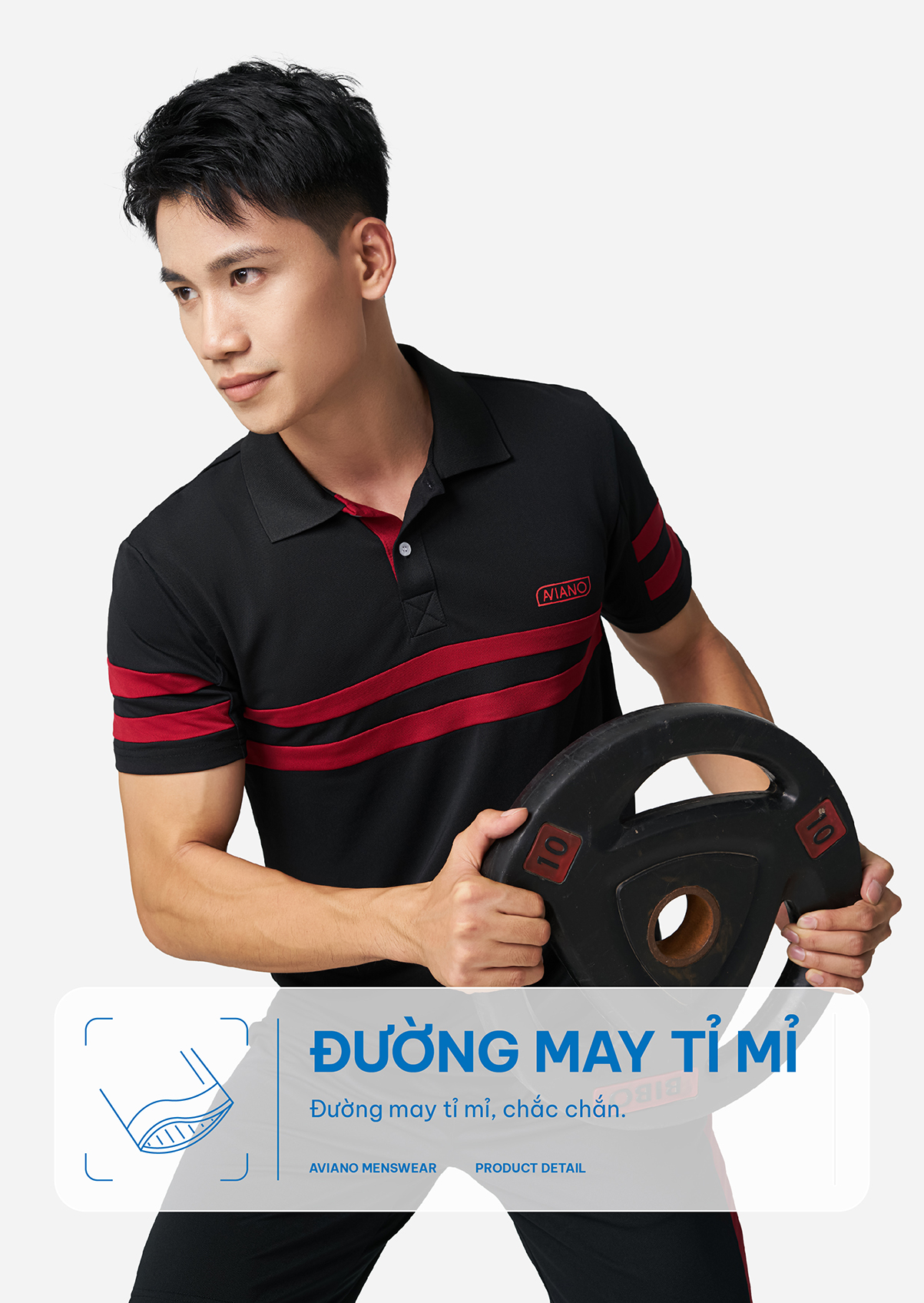 Mô tả Bộ Quần Áo Nam AVIANO Có Cổ Cộc Tay, Bộ Thể Thao Nam Phối Sọc Thời Trang Chất Liệu Poly Coolmax Thoáng Khí - 5
