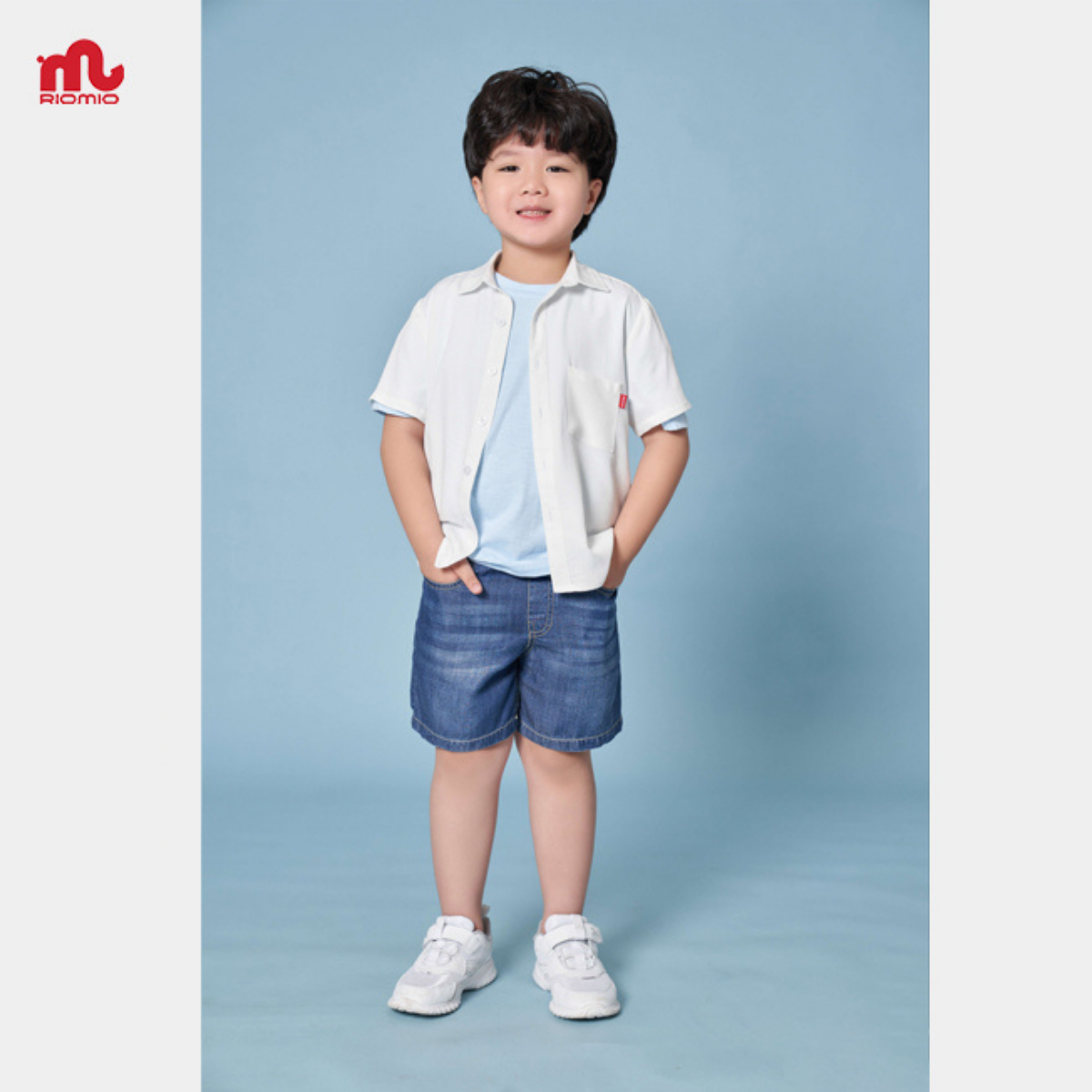 Mô tả Áo sơ mi trắng cộc tay bé trai RIOMIO size 21-42kg, chất cotton thô Hàn mềm thoáng mát RA660 - 2